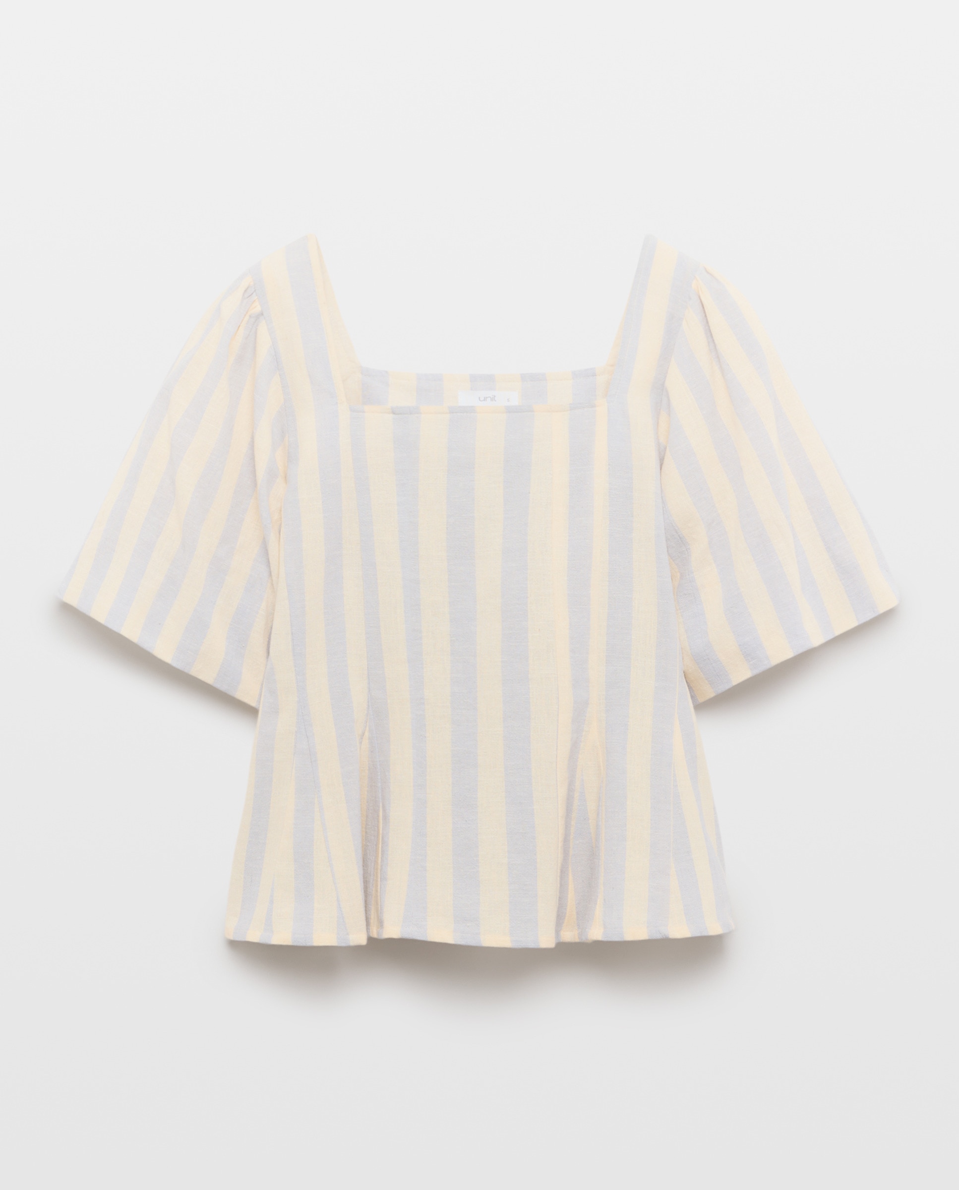 Blusa de mujer con escote cuadrado de rayas Azul-4