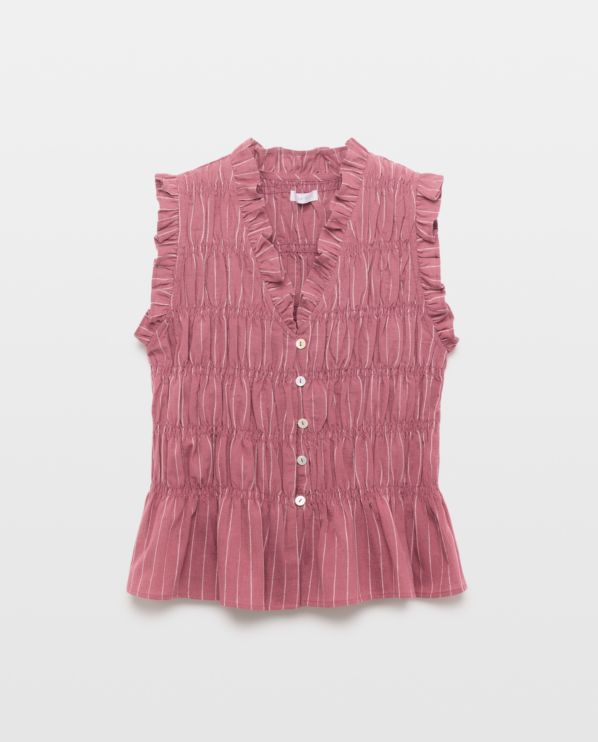 Blusa de mujer fruncida de rayas Rosa-4