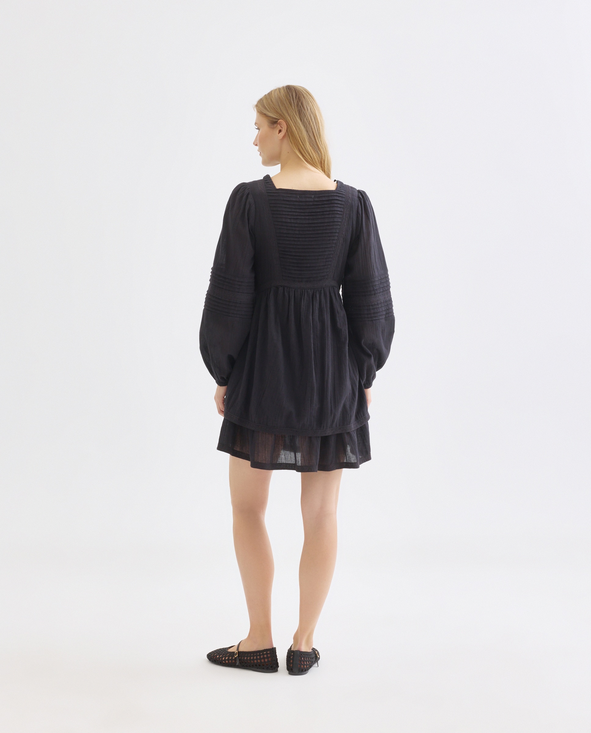 Vestido romántico de mujer corto Negro-3
