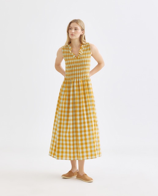 Imagen 0 de Vestido de mujer de cuadros fruncido