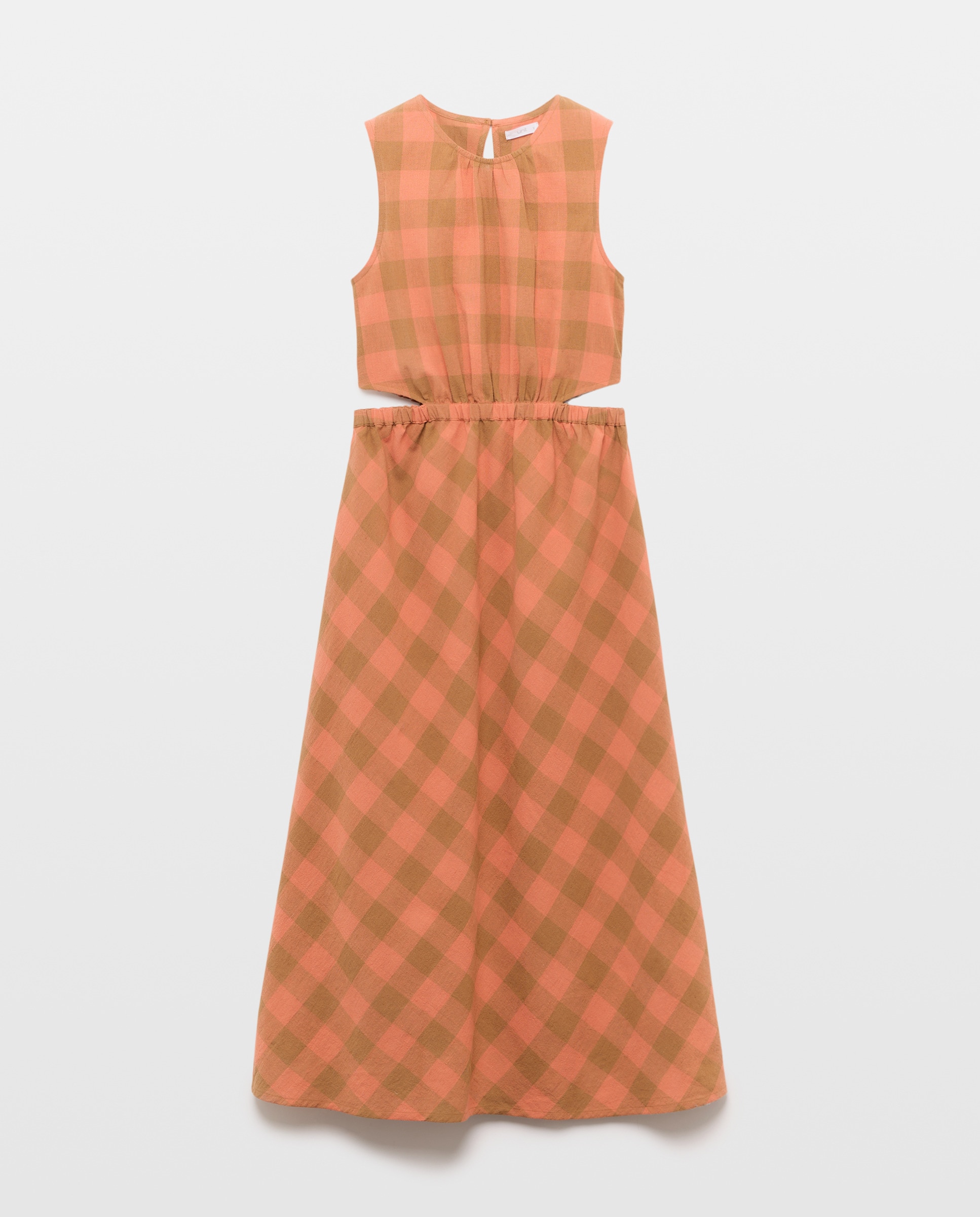 Vestido de mujer de cuadros con goma Rojo-4
