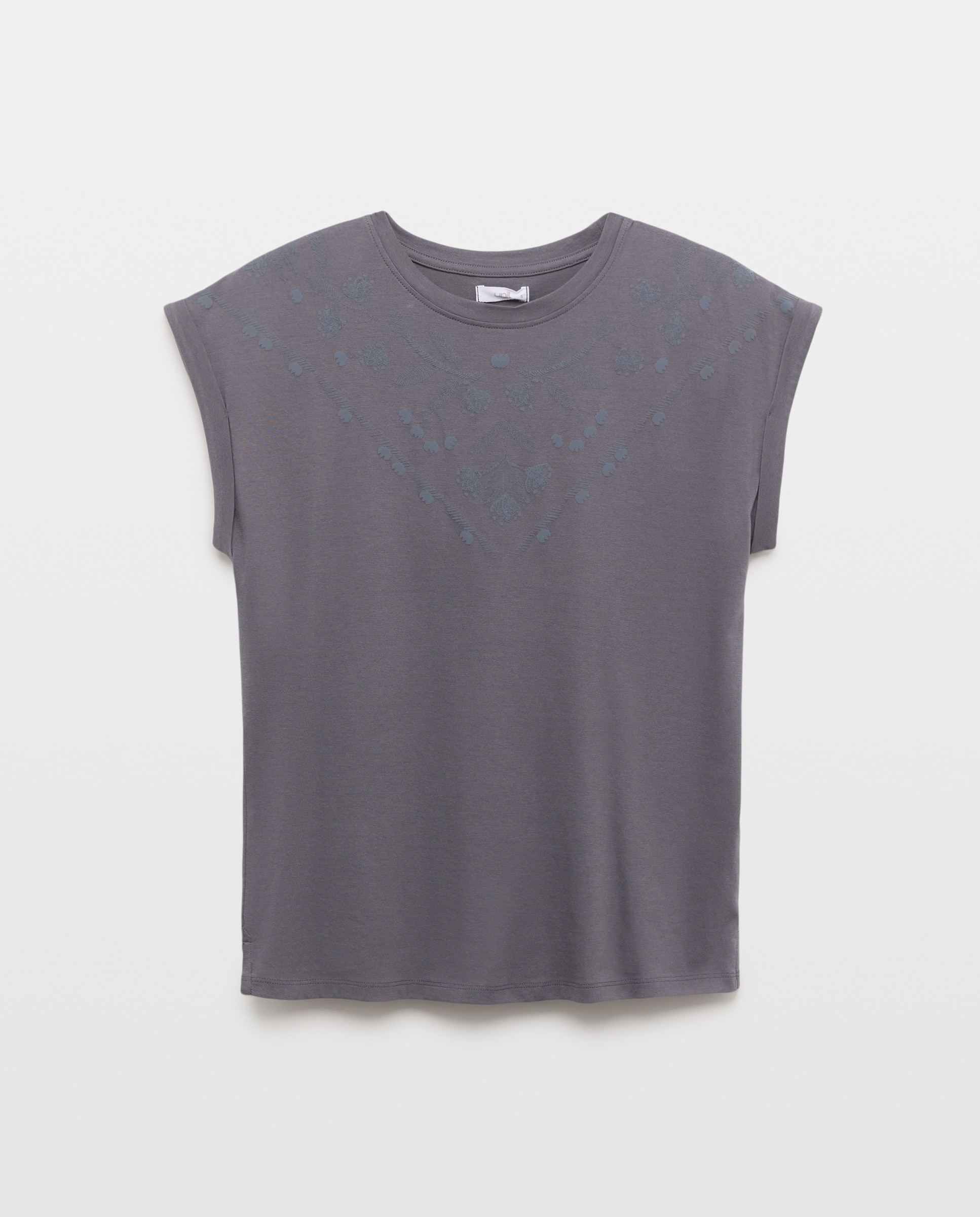 Camiseta de mujer cuello caja puff print Negro-4