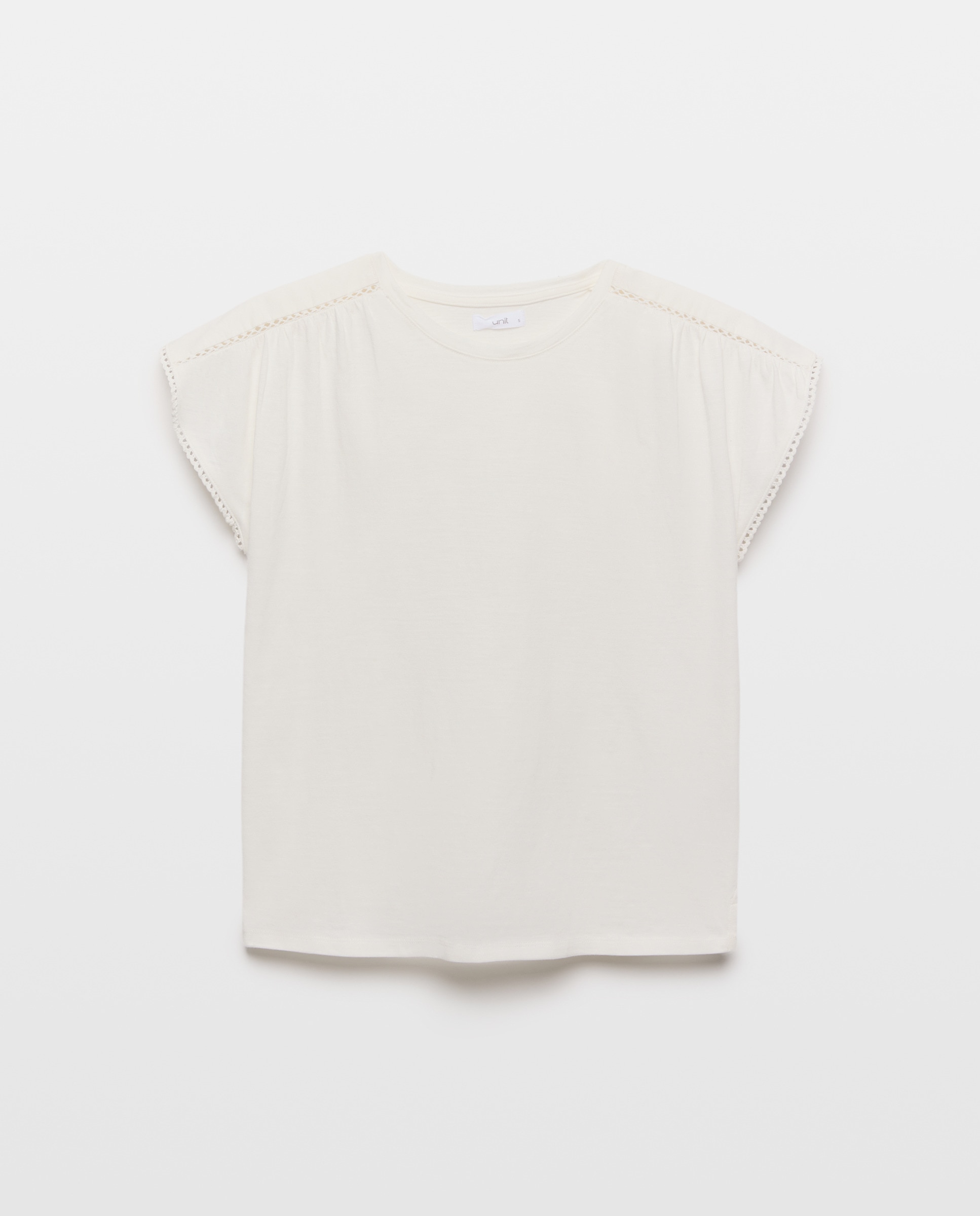 Camiseta de mujer cuello caja detalles vainica Blanco-4