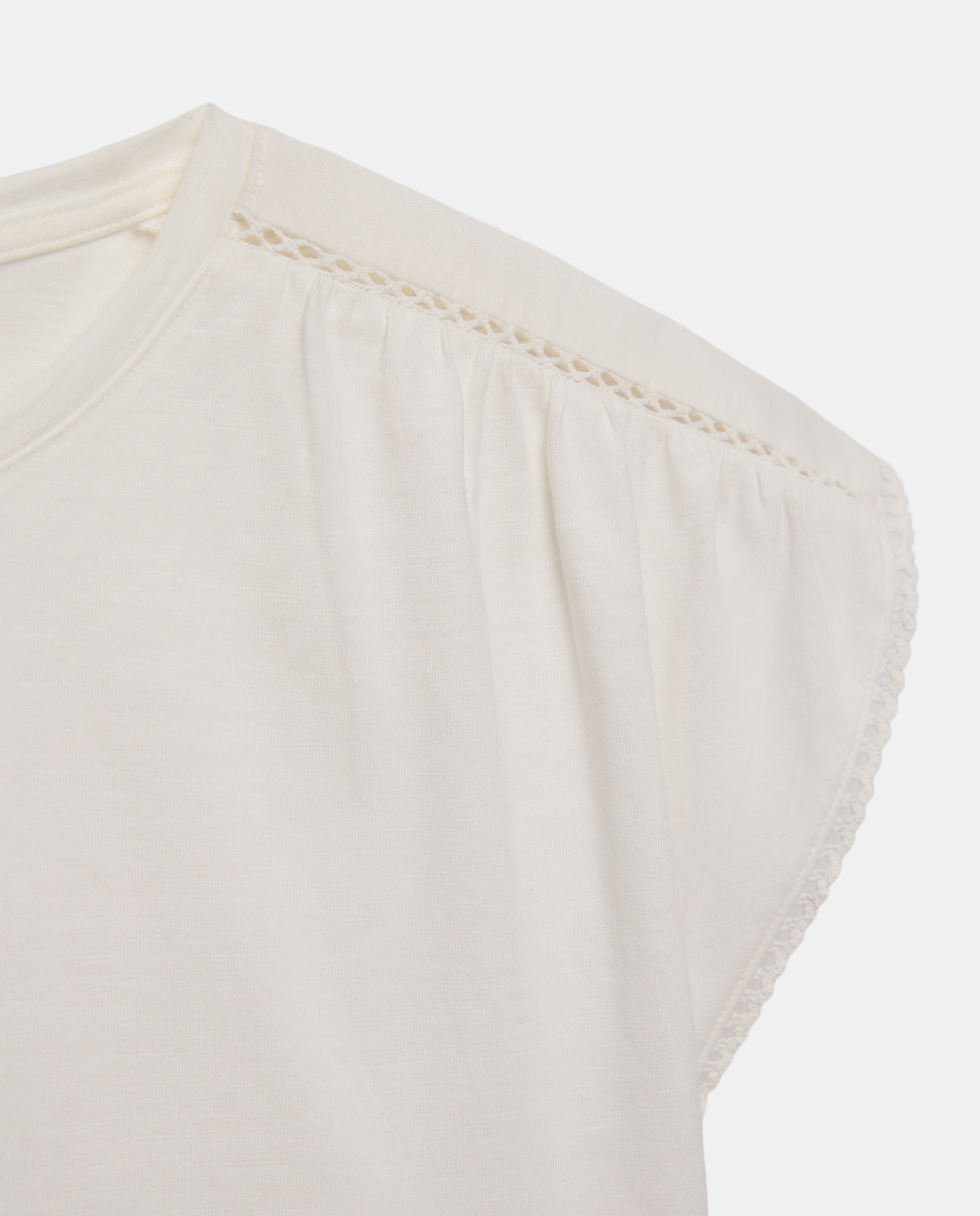 Camiseta de mujer cuello caja detalles vainica Blanco-5