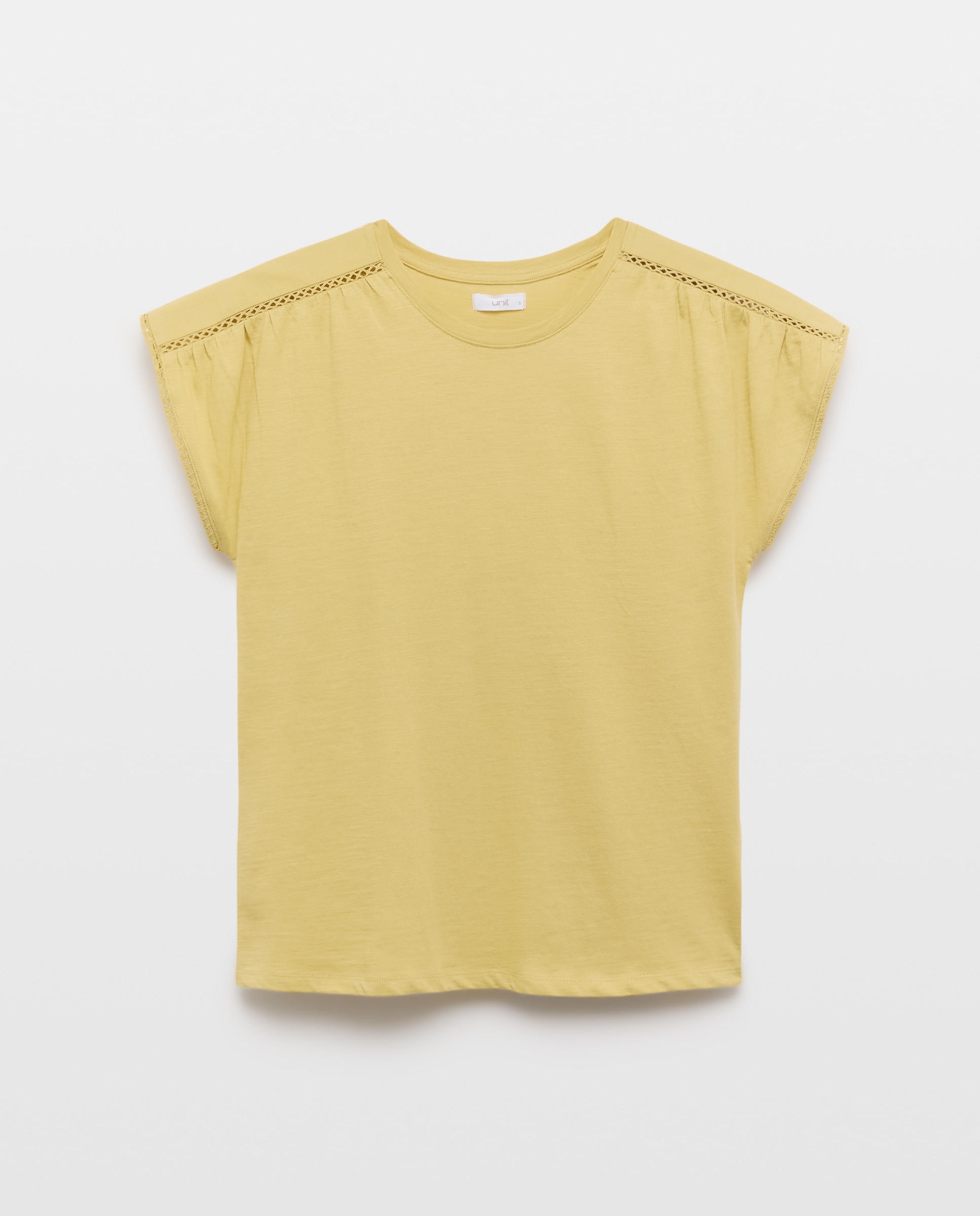Camiseta de mujer cuello caja detalles vainica 510 Verde claro-4