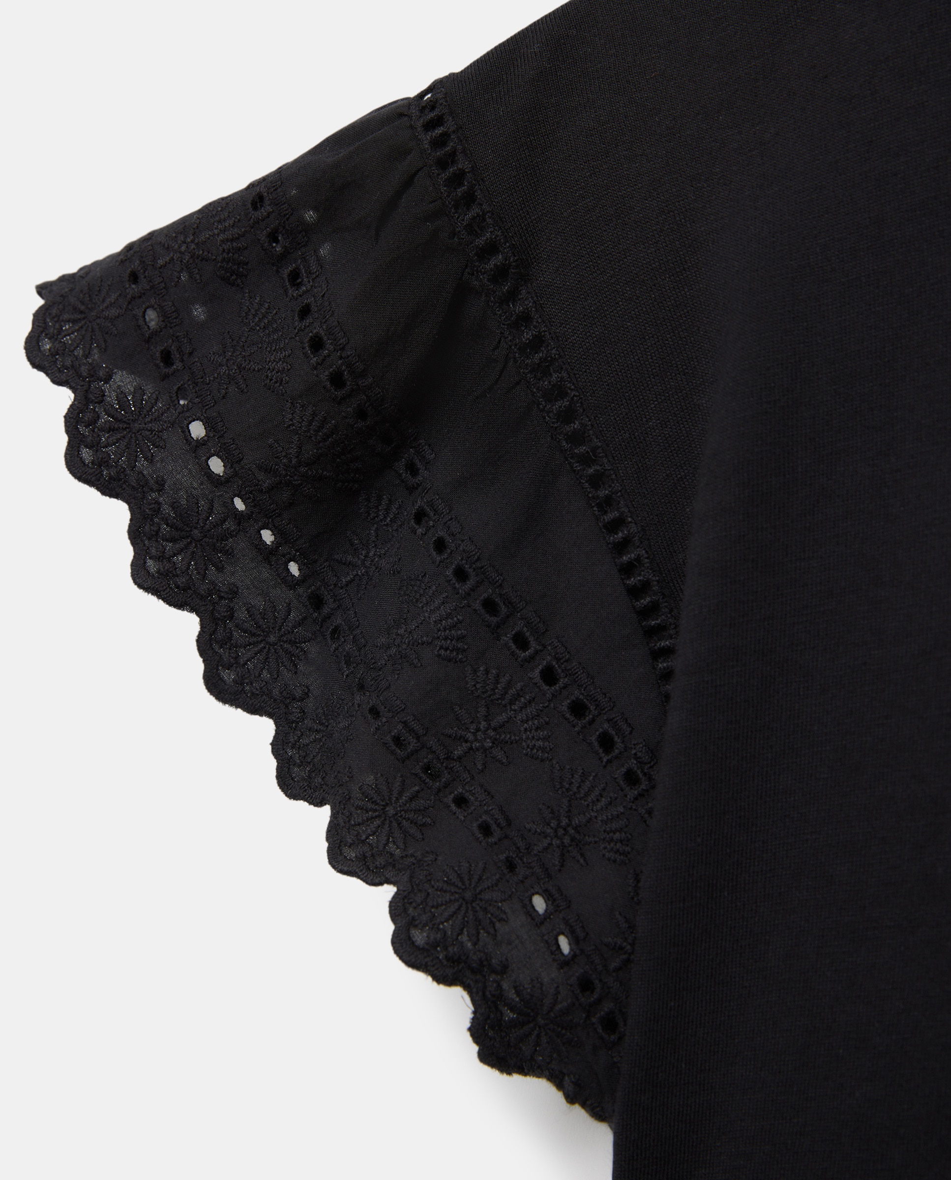 Camiseta de mujer cuello caja manga romántica Negro-5