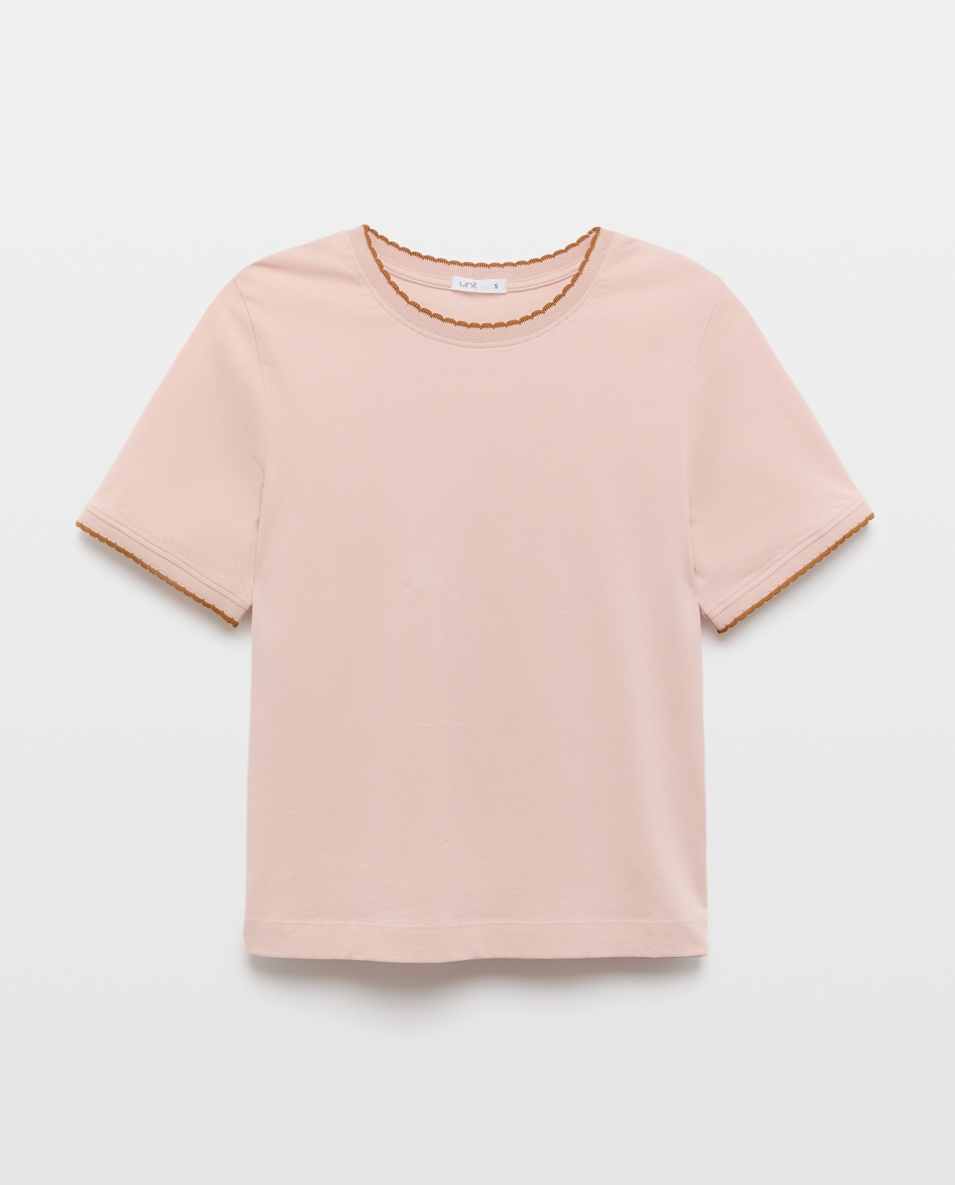 Camiseta de mujer cuelllo caja y contrastes Rosa claro-4
