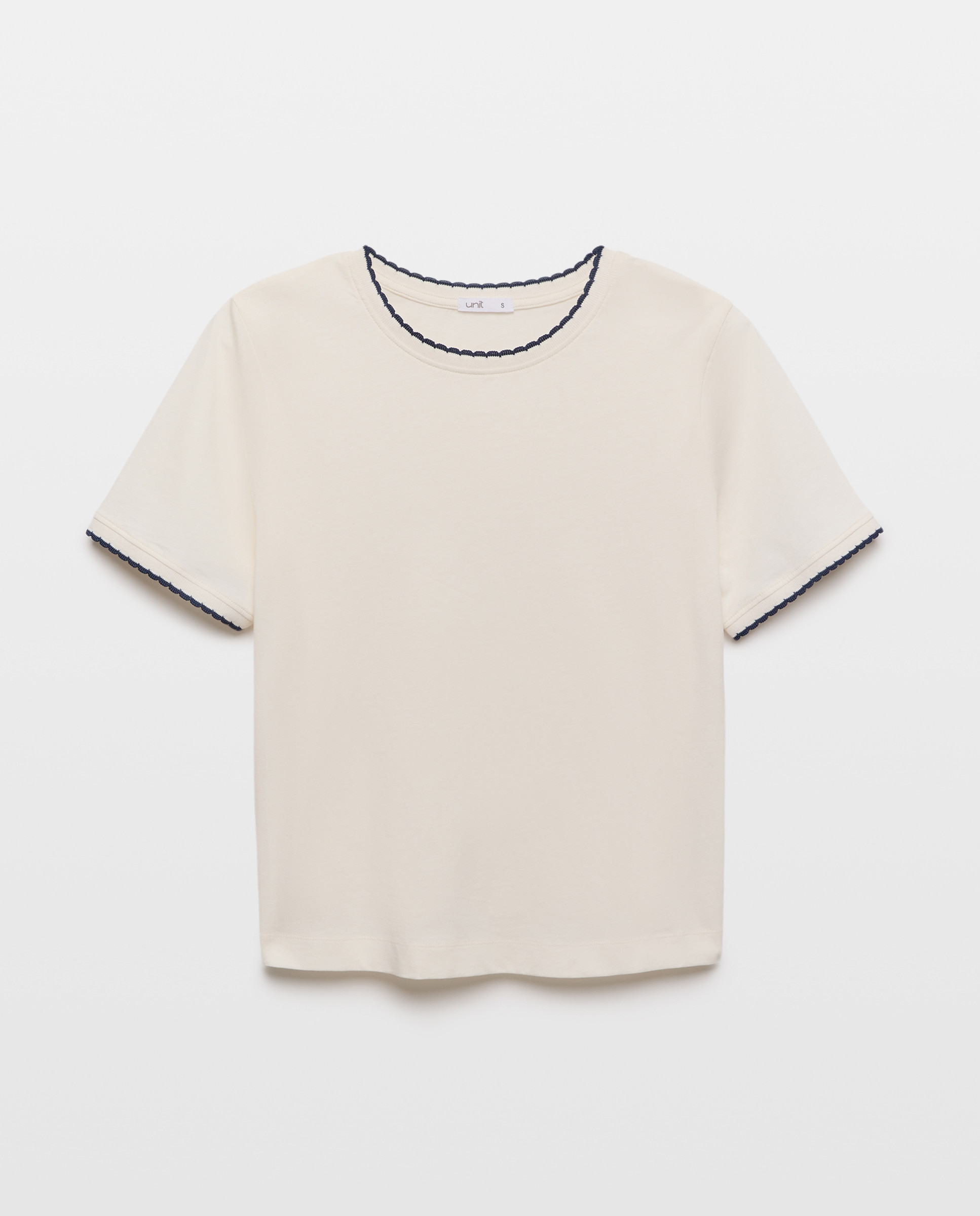 Camiseta de mujer cuelllo caja y contrastes Beige-4