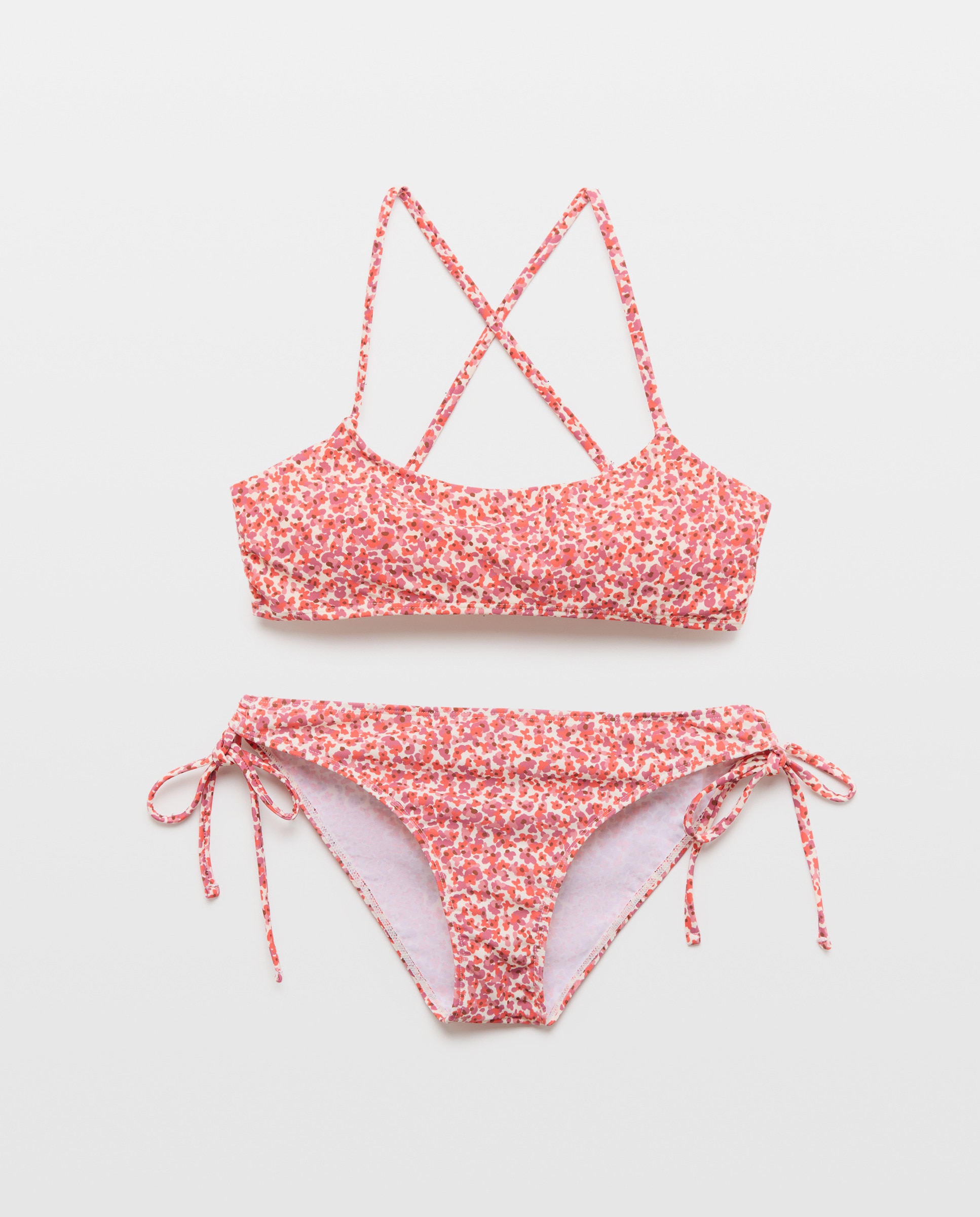 Bikini mujer drapeado lateral lazos Rosa-4