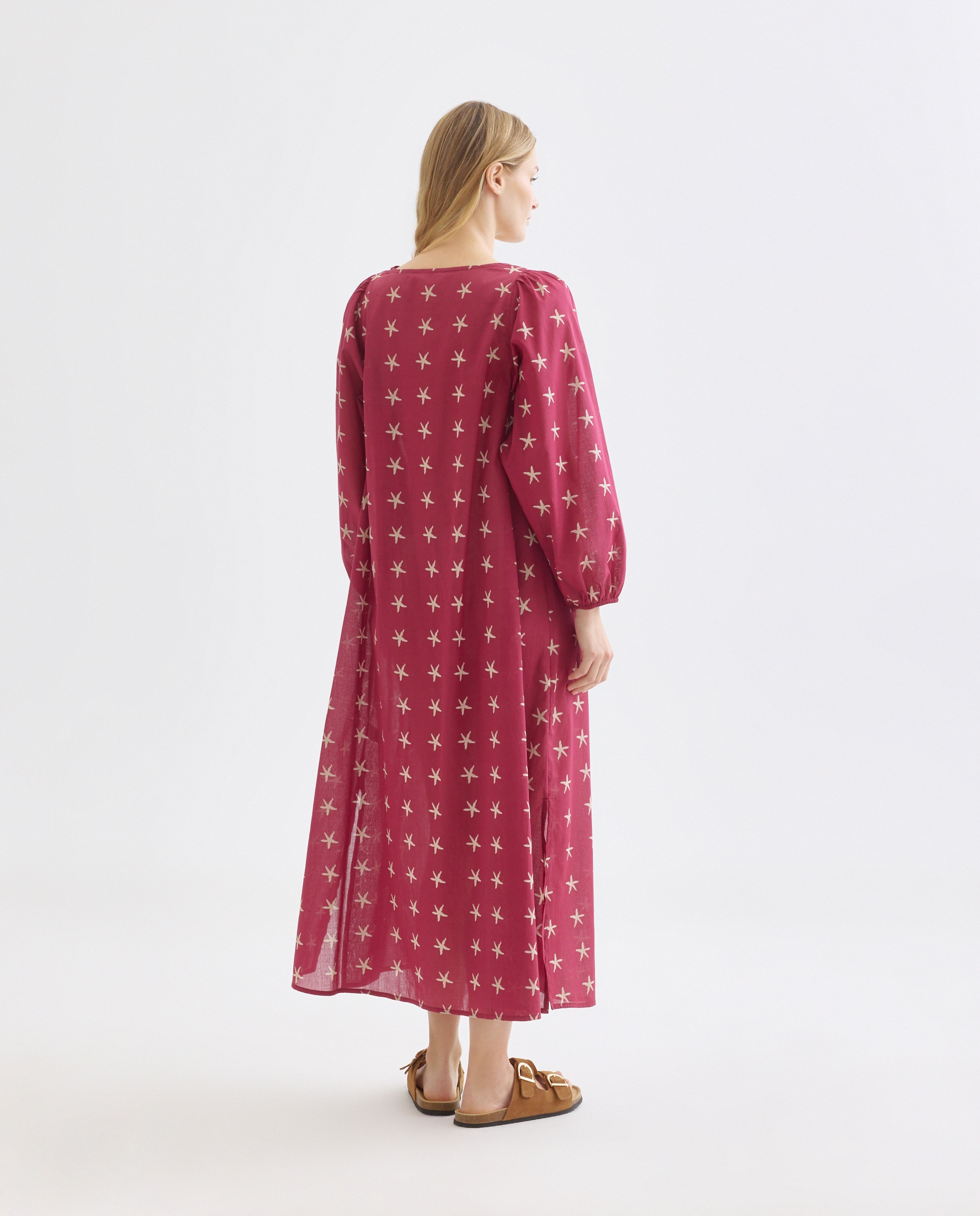 Caftán mujer largo algodón estampado Burdeos-3