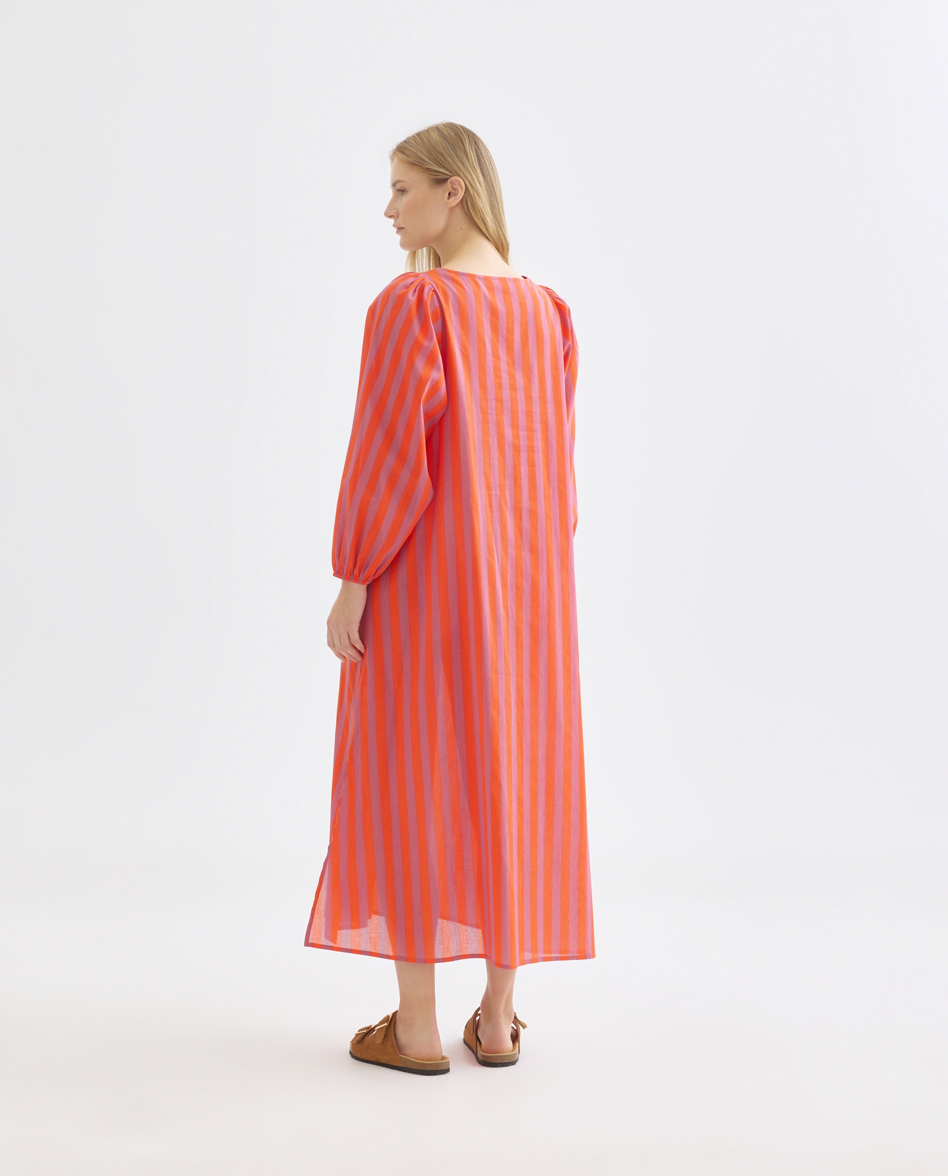 Caftán mujer largo algodón estampado 630 Coral-3