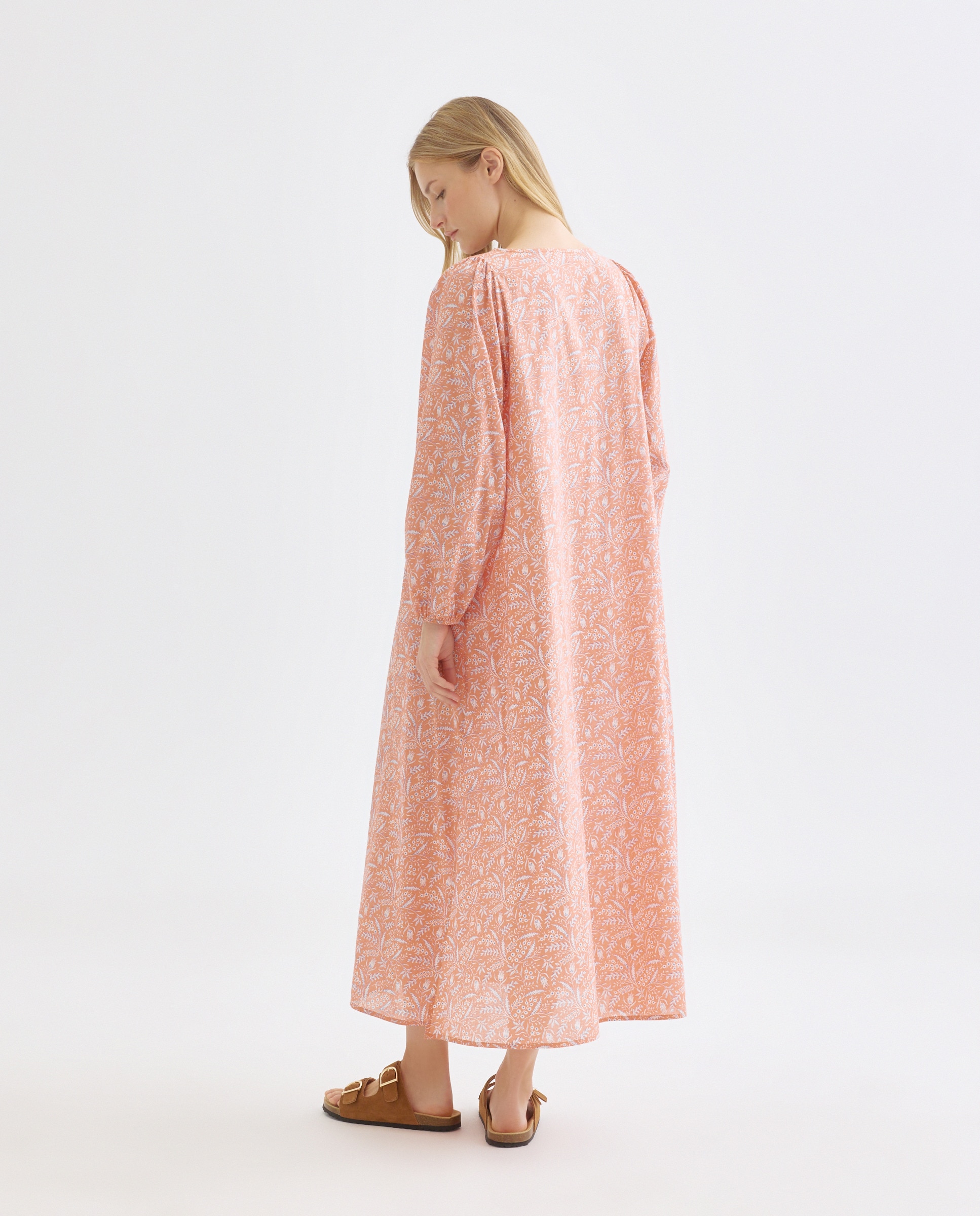 Caftán mujer largo algodón estampado Naranja quemado-3