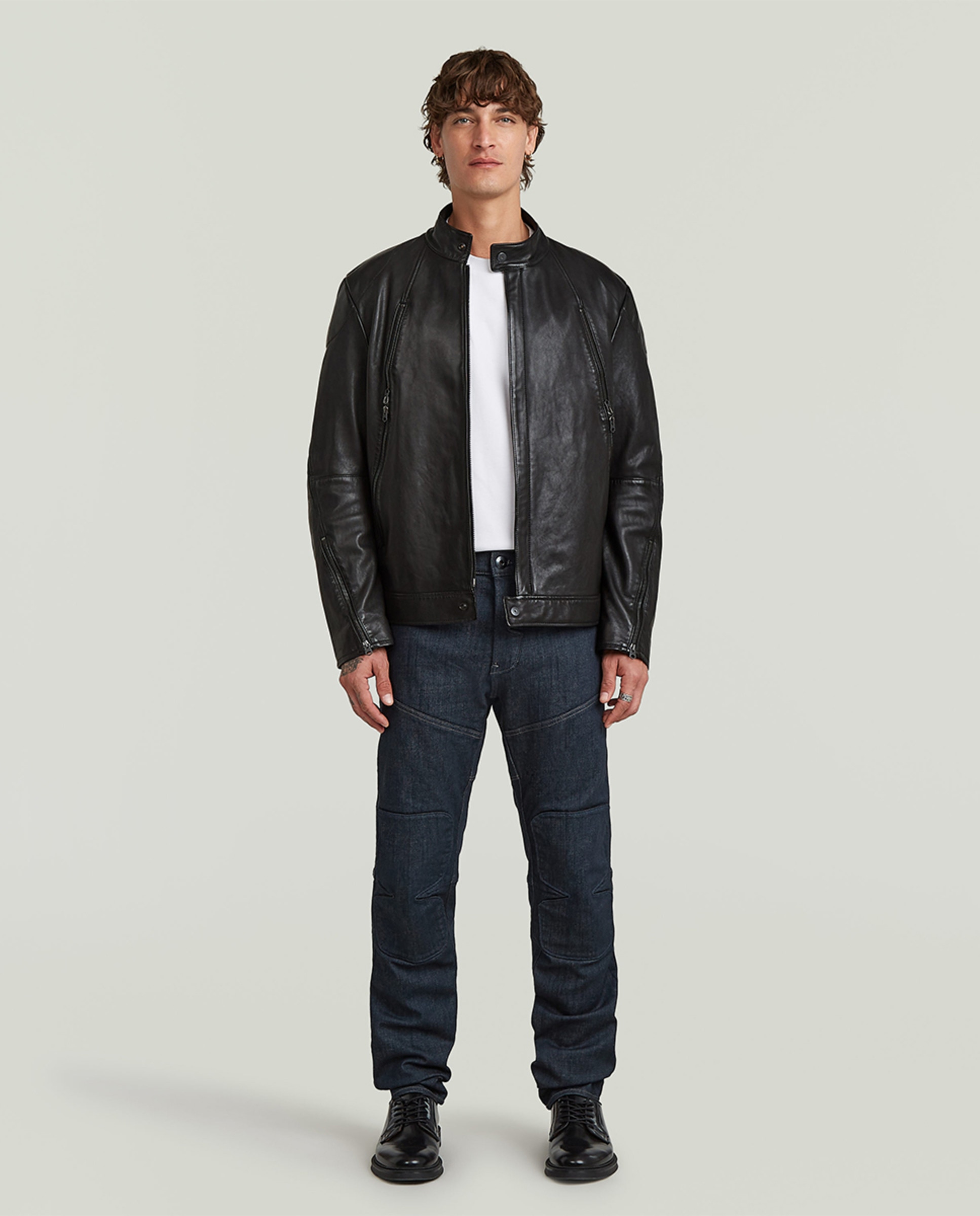 Blusão Estilo Biker de Couro Preto-7