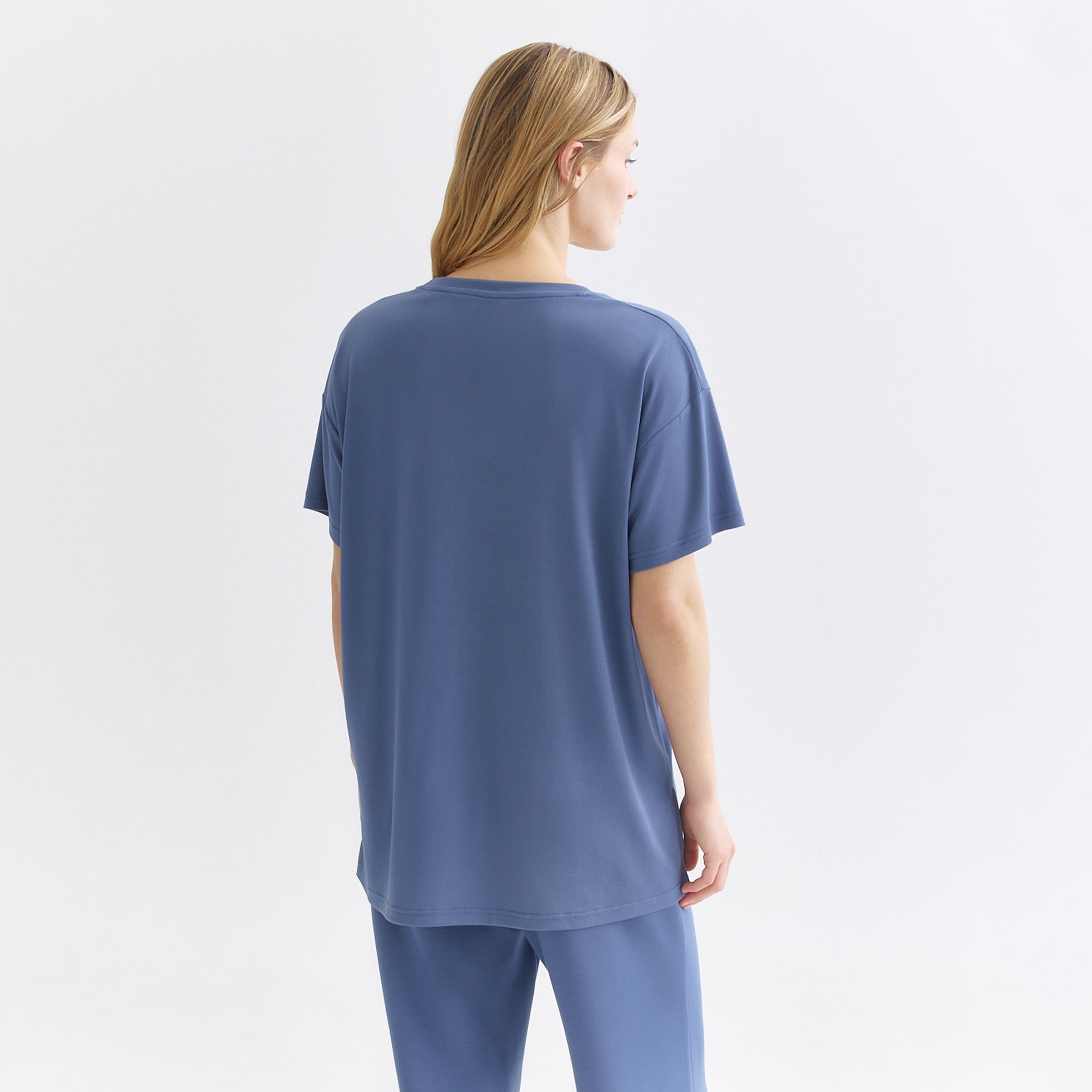 Camiseta Manga Corta Modal Azul-3