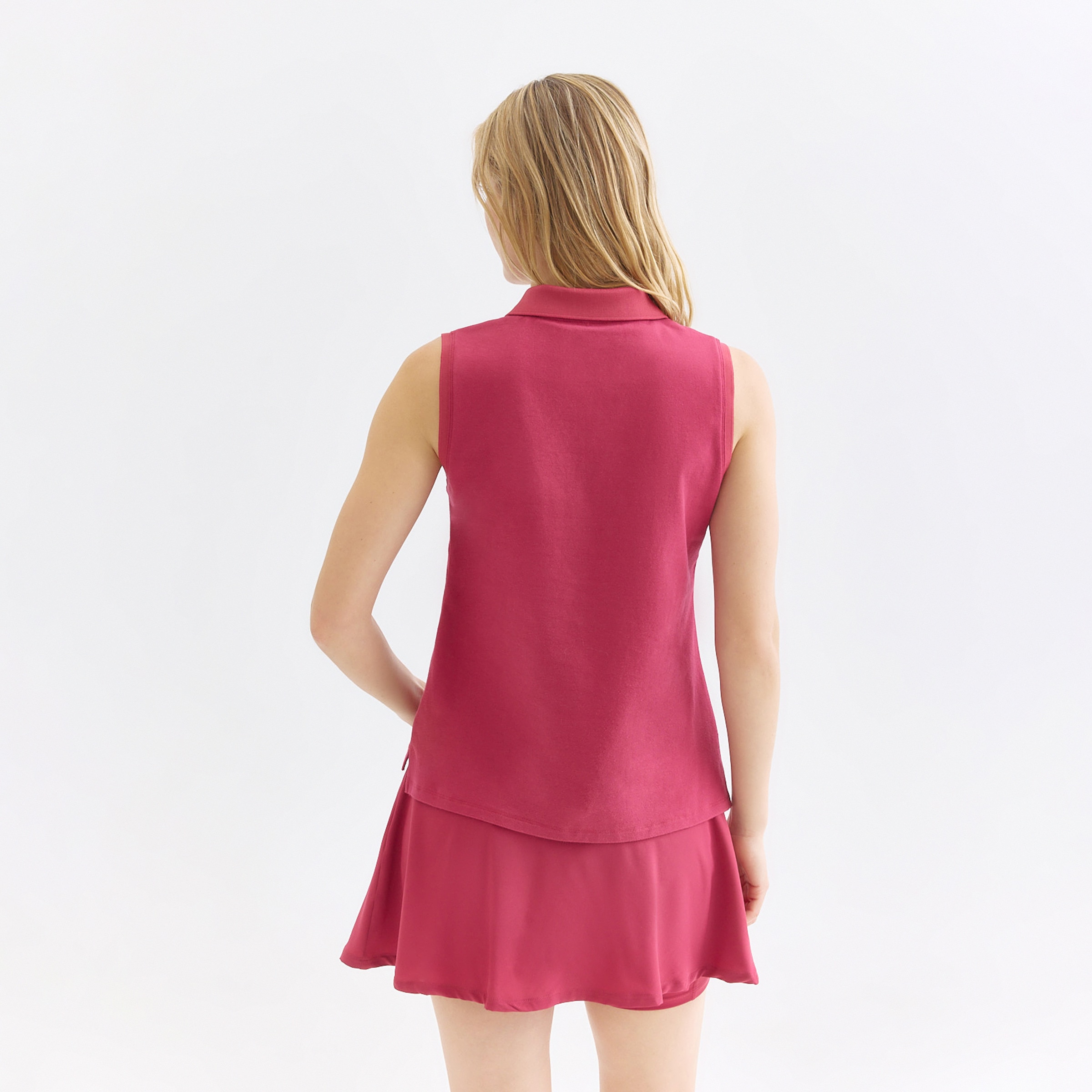 Polo Piqué Sin Mangas Mujer Rosa oscuro-3