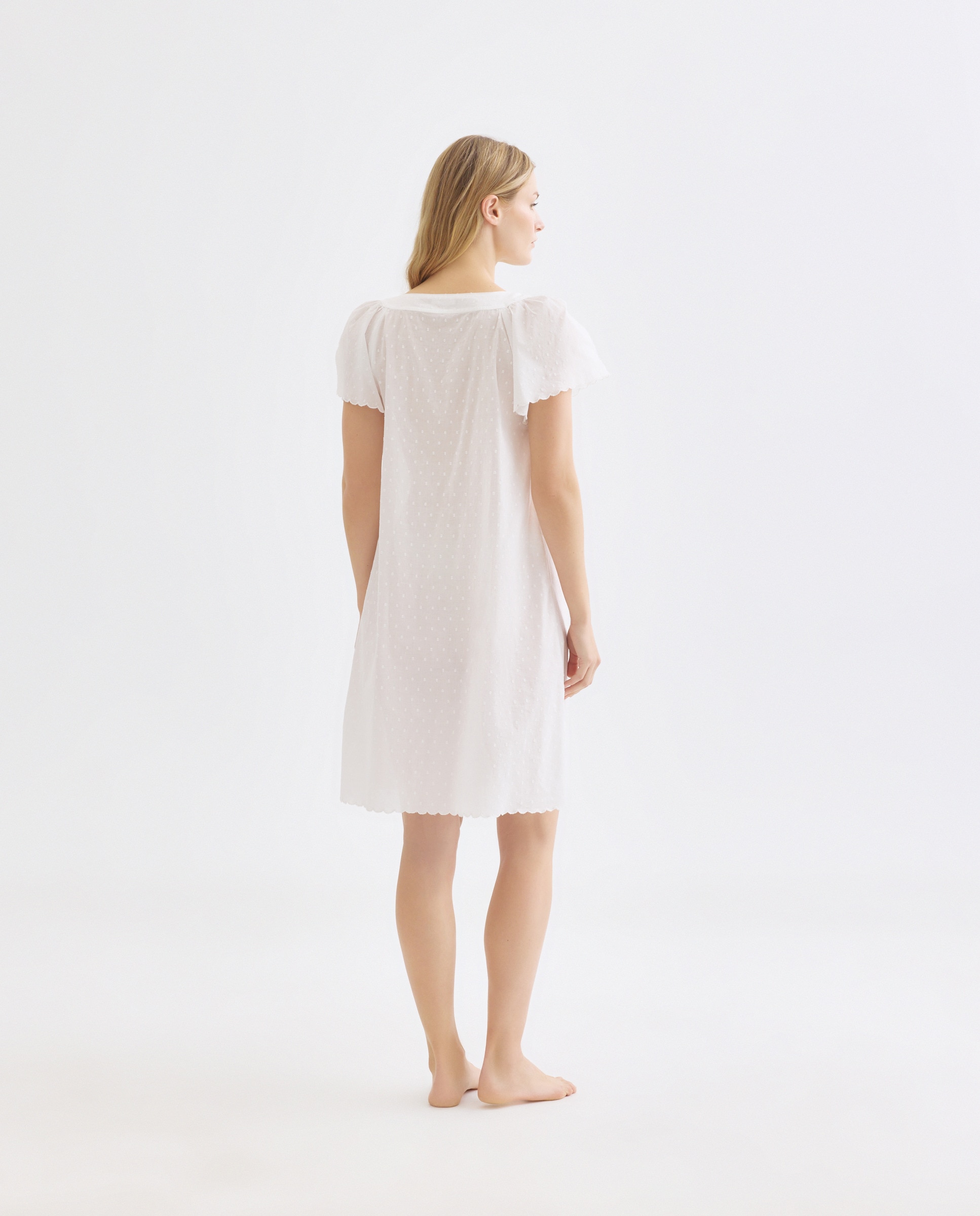 Camisón mujer algodón chambray plumeti Blanco-2