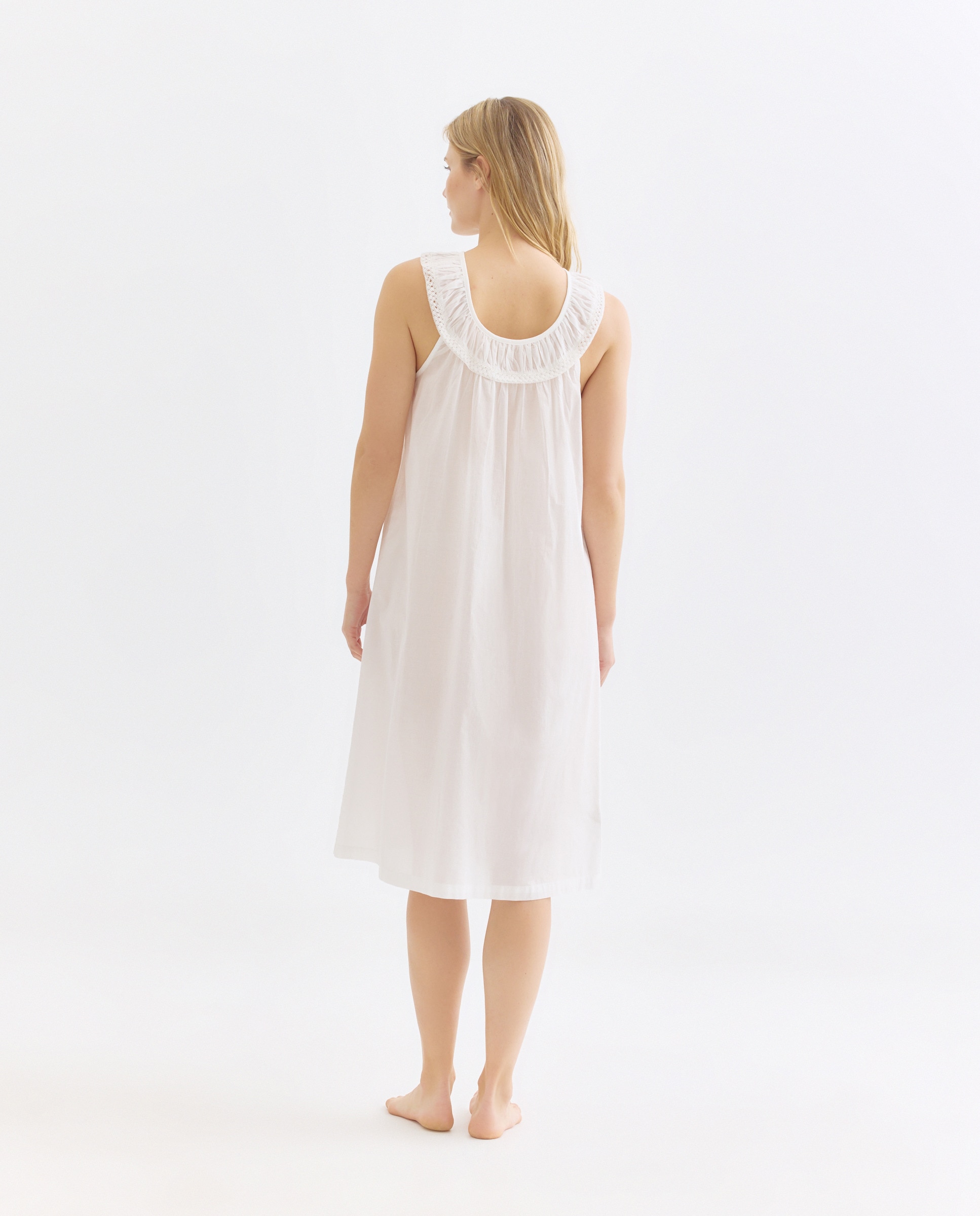 Camisón mujer algodón cuello drapeado Blanco roto-2