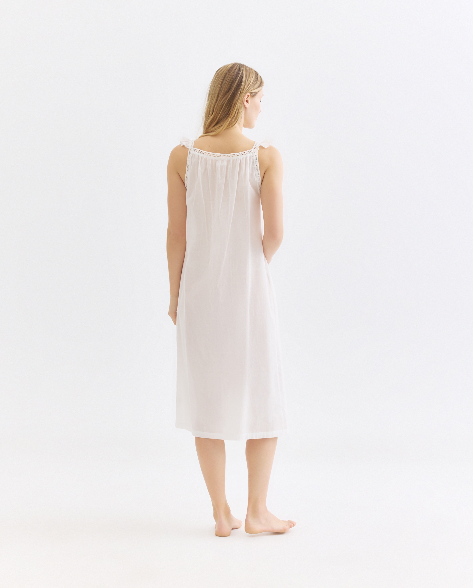 Camisón mujer algodón pico bordado Blanco roto-2