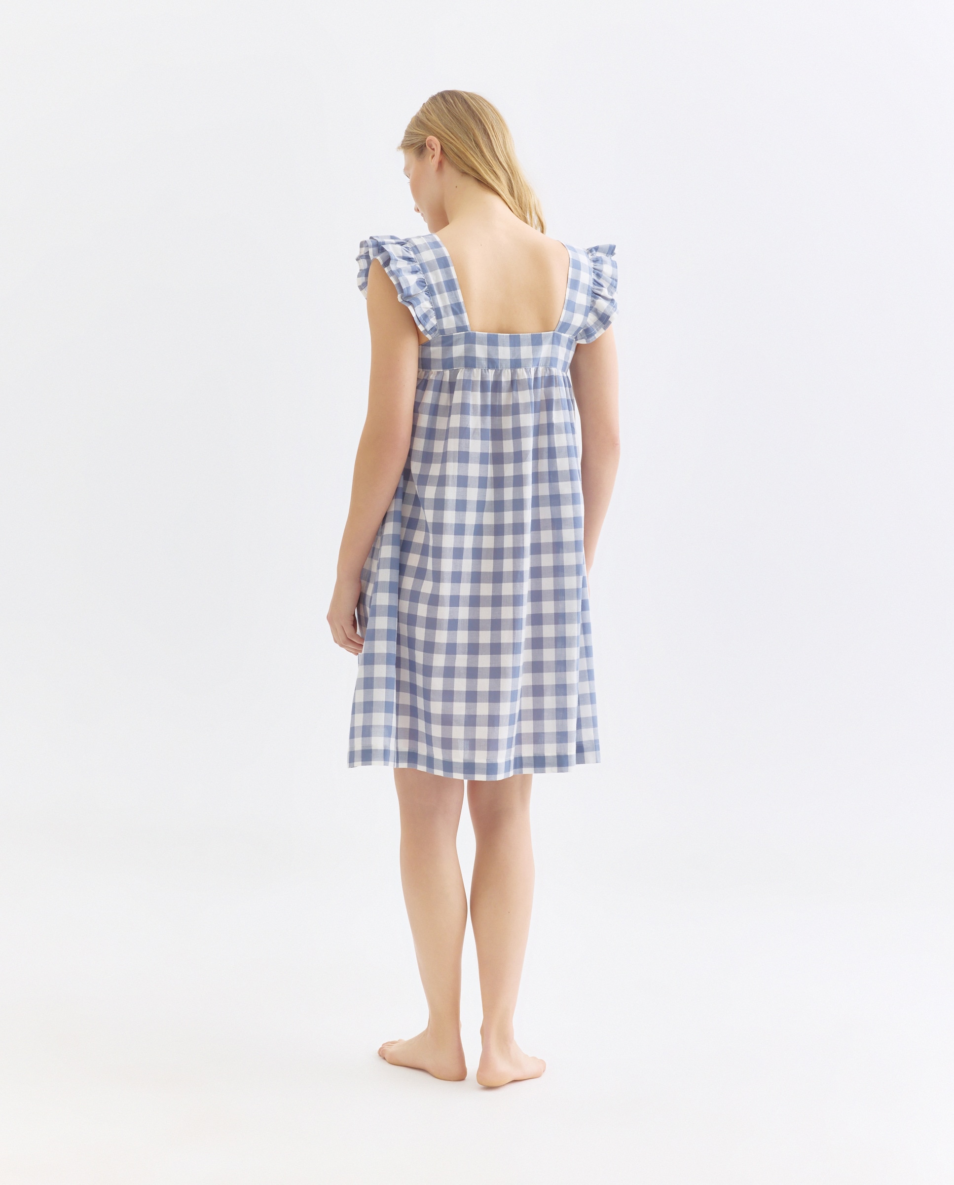 Camisón mujer algodón escote cuadrado vichy Azul-2