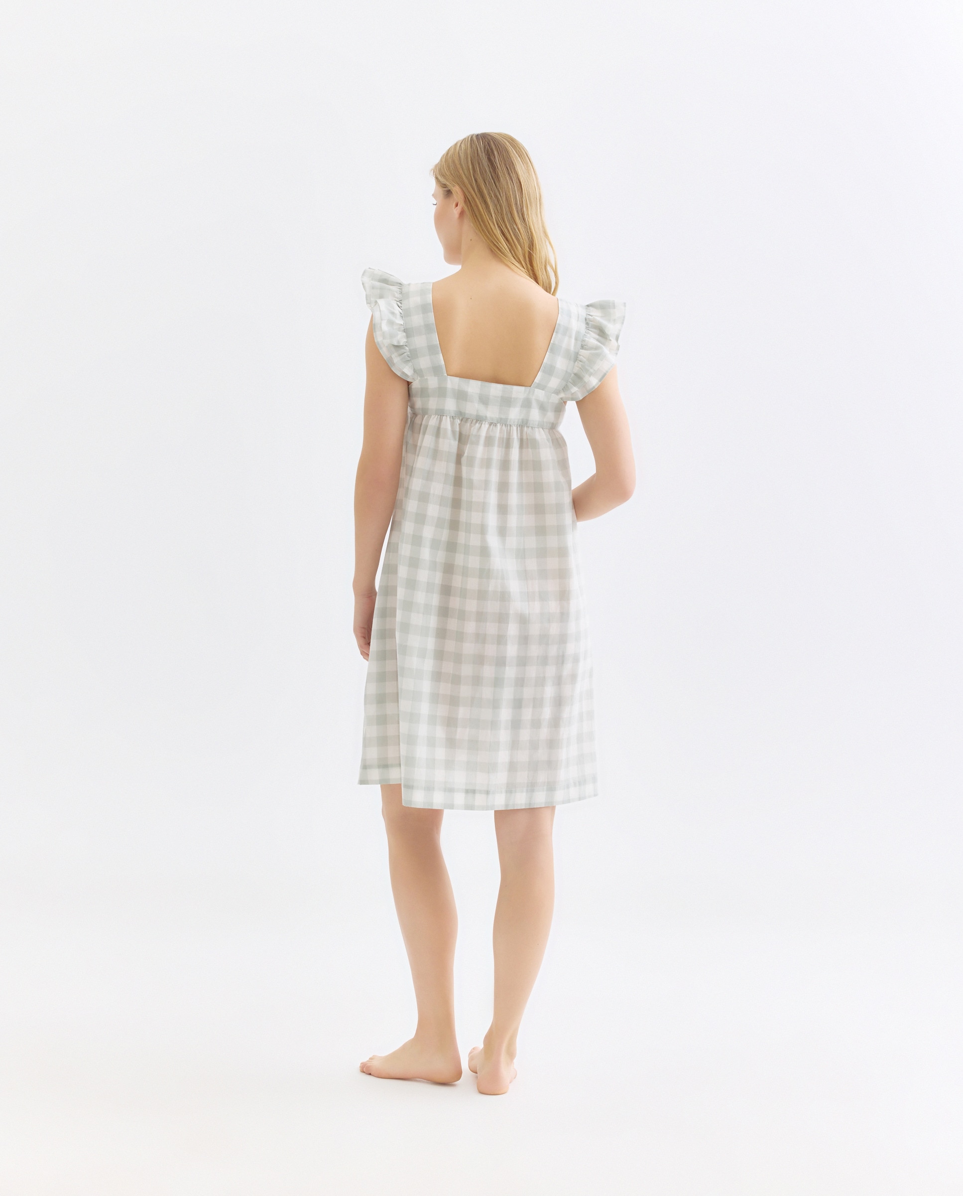 Camisón mujer algodón escote cuadrado vichy Verde-2