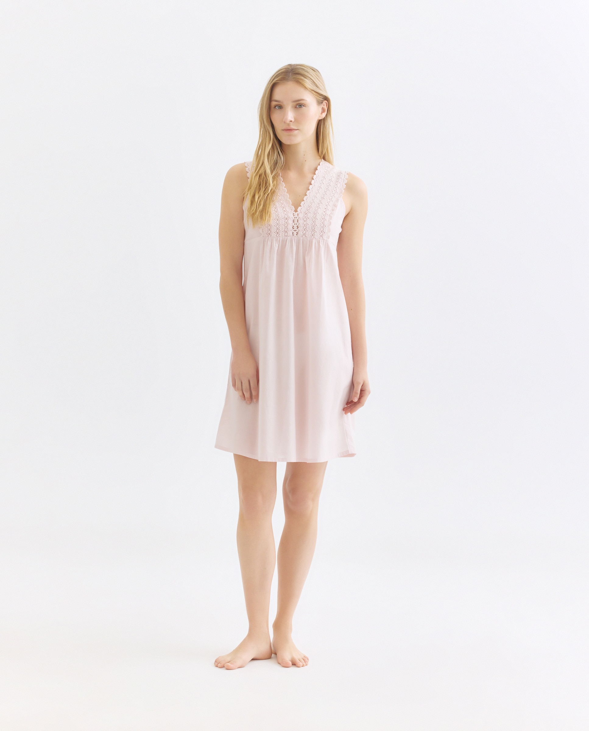 Camisón mujer algodón pico encaje 220 Rosa palo-2