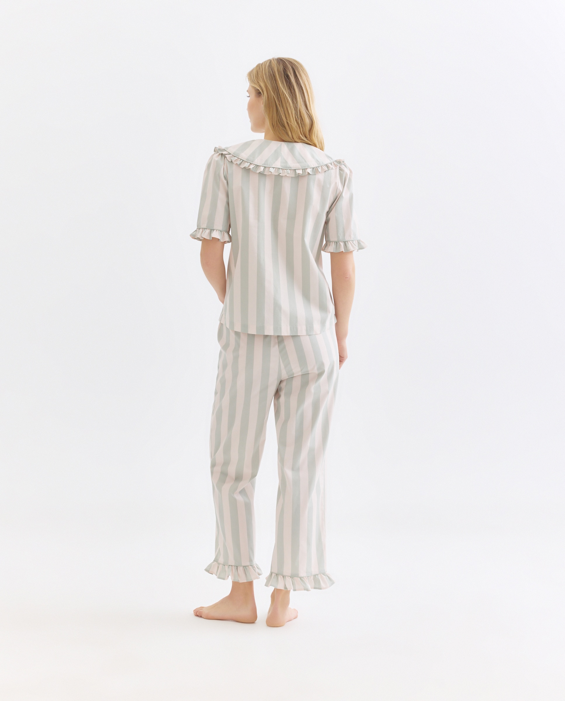 Pijama mujer algodón cuello minivolante 582 Verde agua-2
