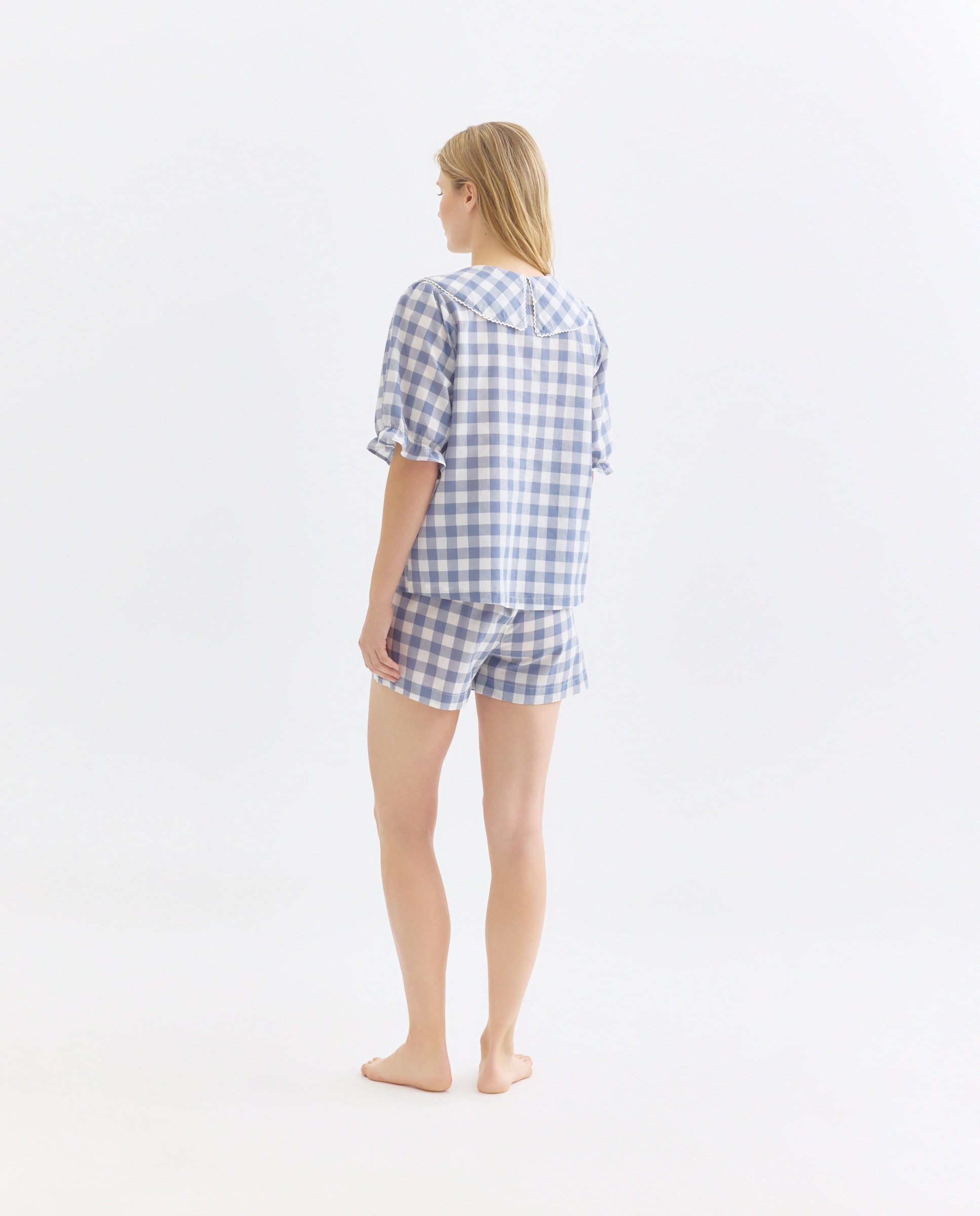 Pijama mujer algodón cuadro vichy Azul-2