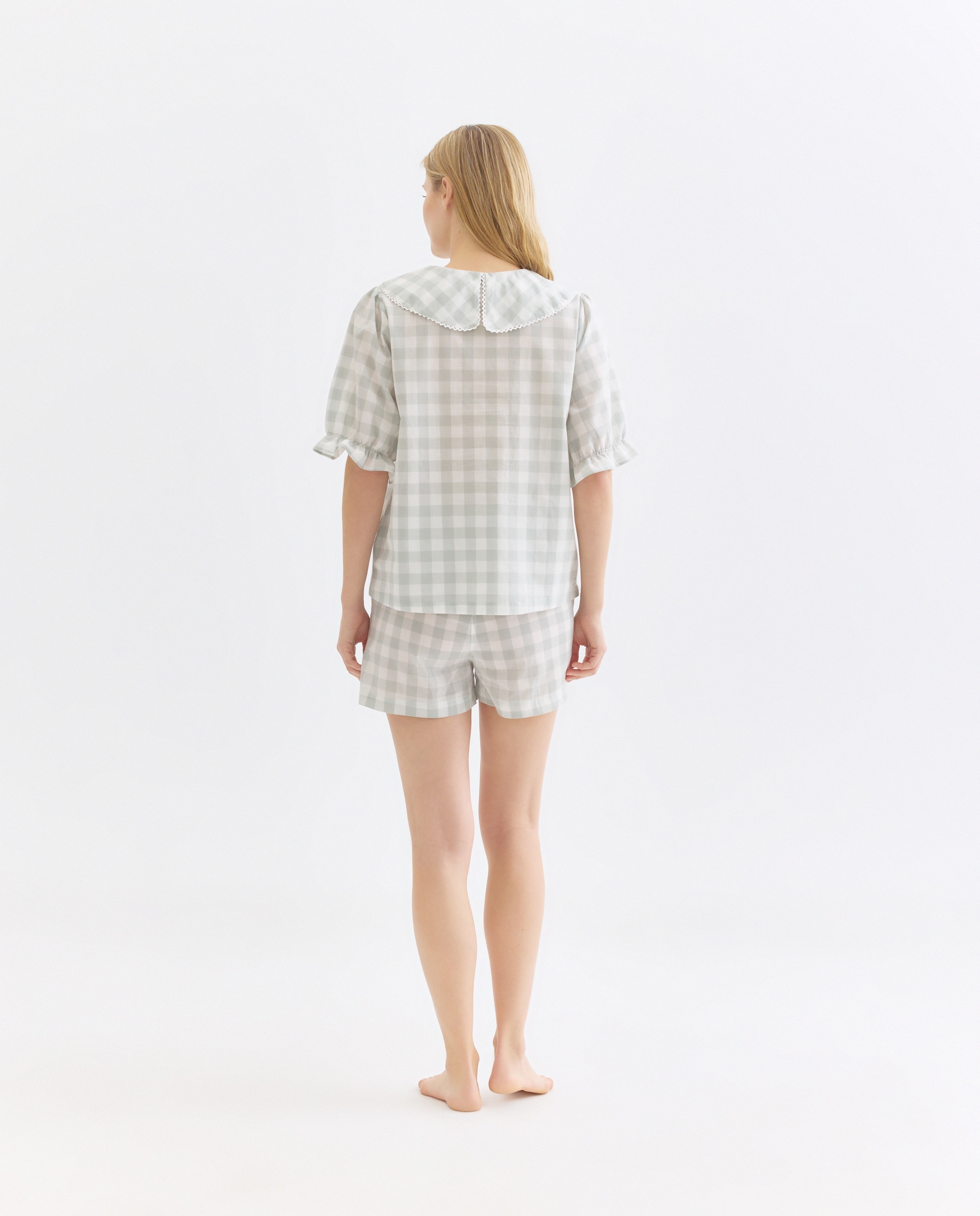 Pijama mujer algodón cuadro vichy Verde-2