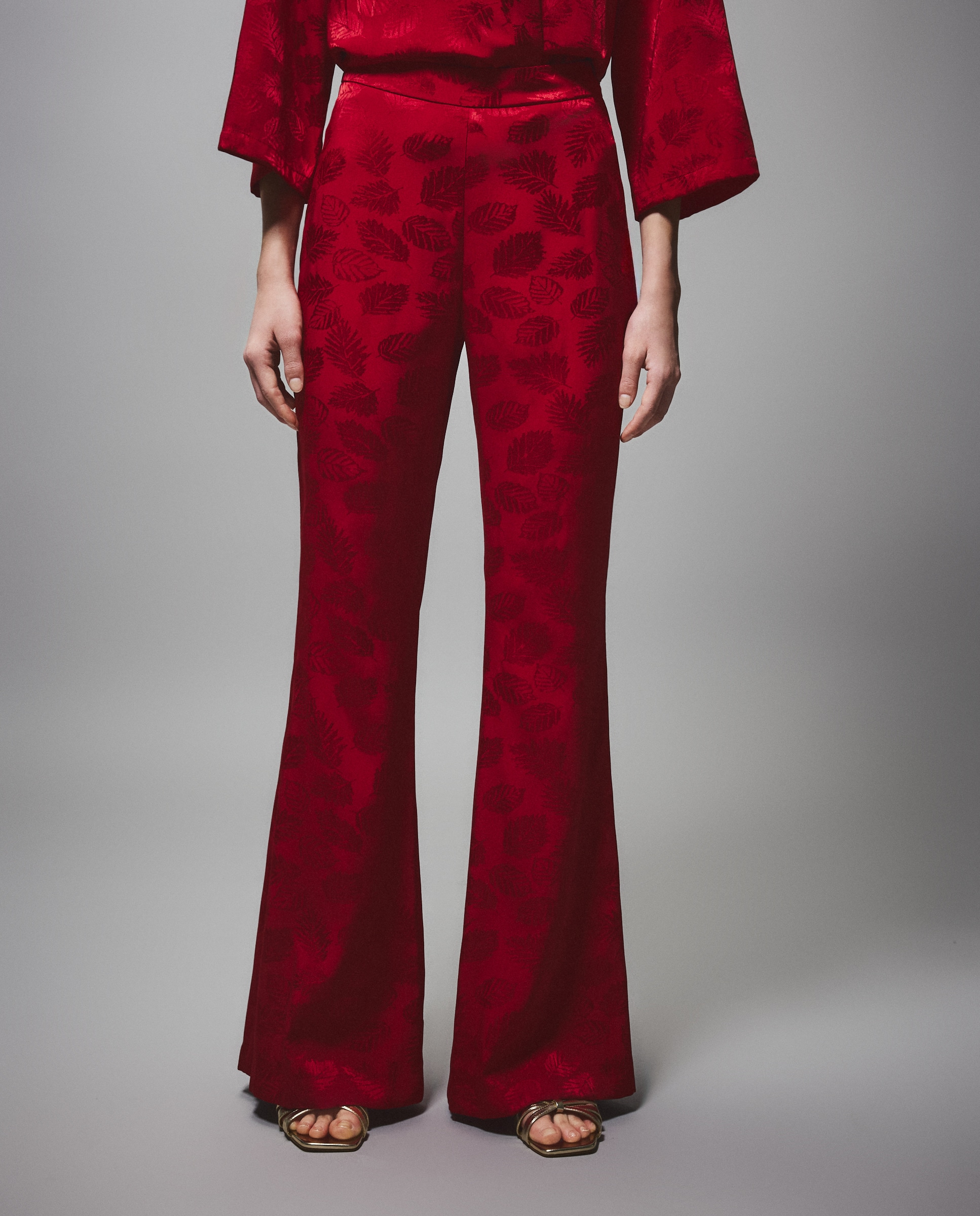 Calças Jacquard Lisas Vermelho-2