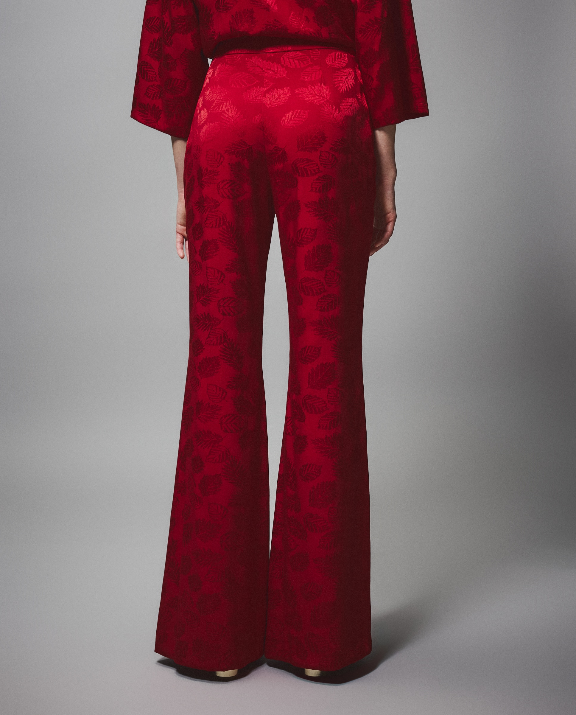 Calças Jacquard Lisas Vermelho-3