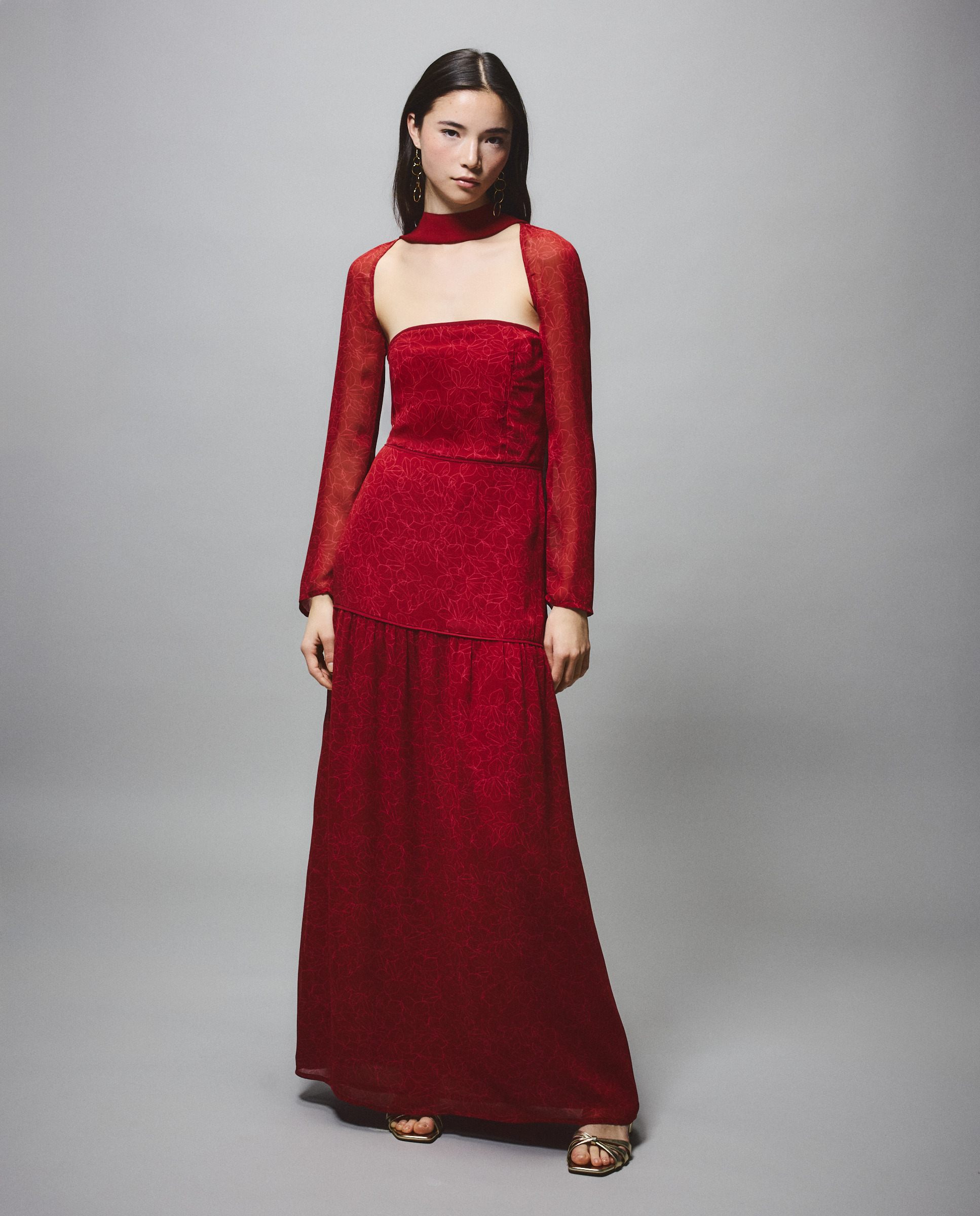 Imagem 0 de Vestido Estampado com Decote Caicai e Camadas