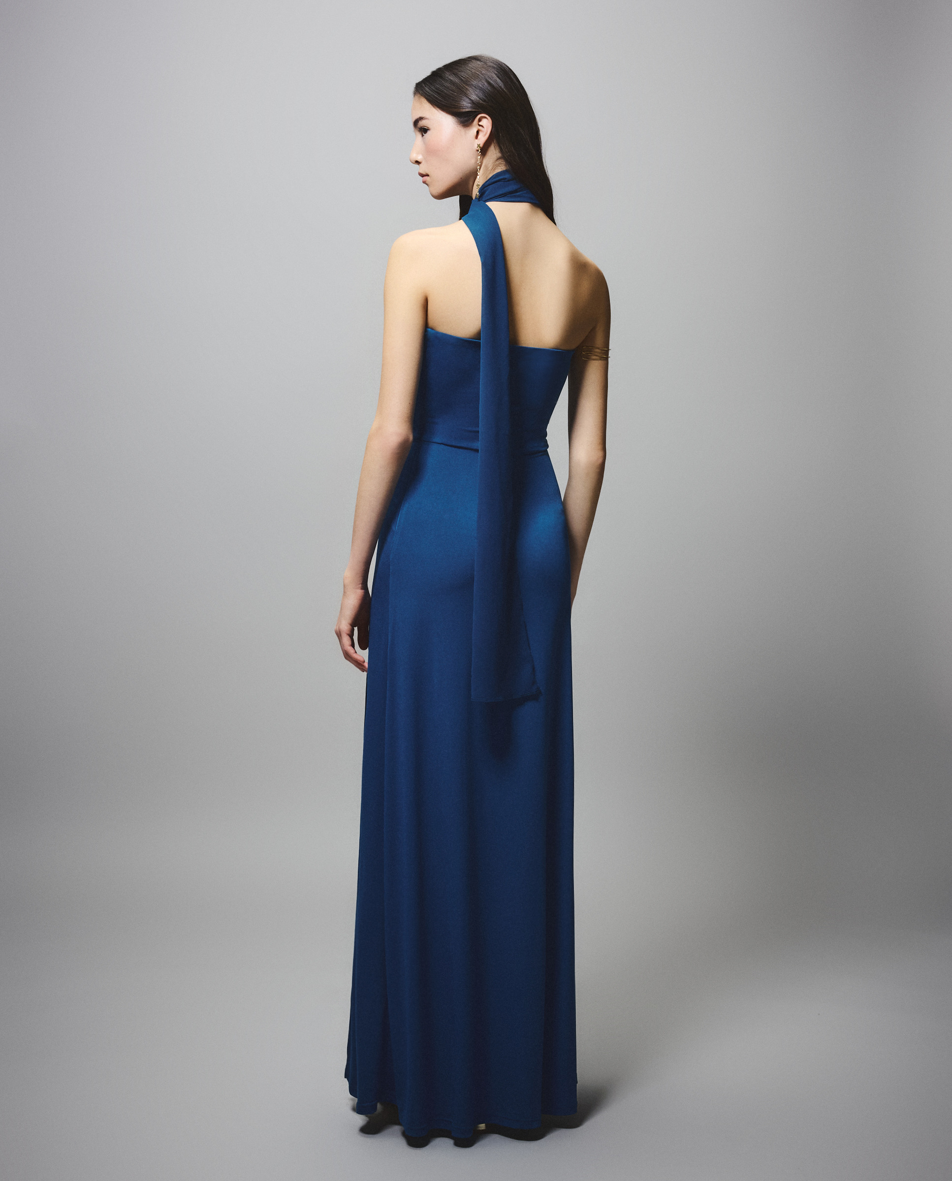Vestido com Écharpe de Chiffon Verde Pato-3