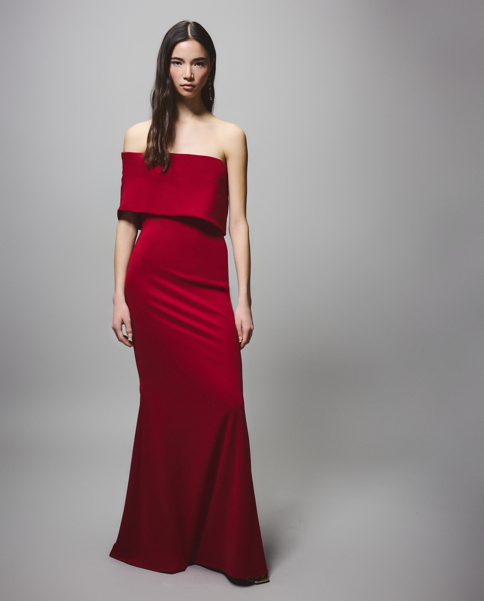 Vestido Sereia com Decote à Barco Vermelho-1