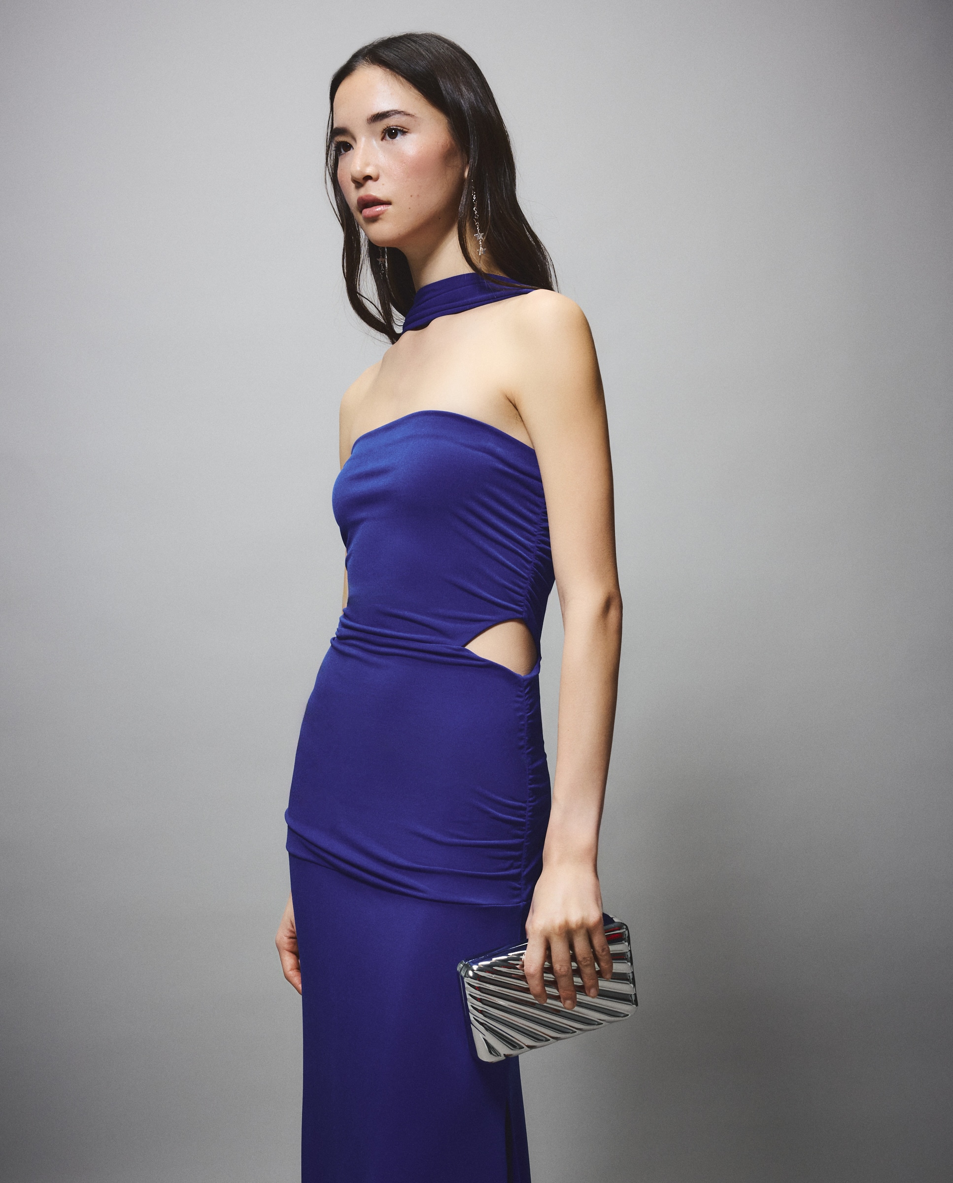 Vestido de Malha com Decote Caicai Azul-4