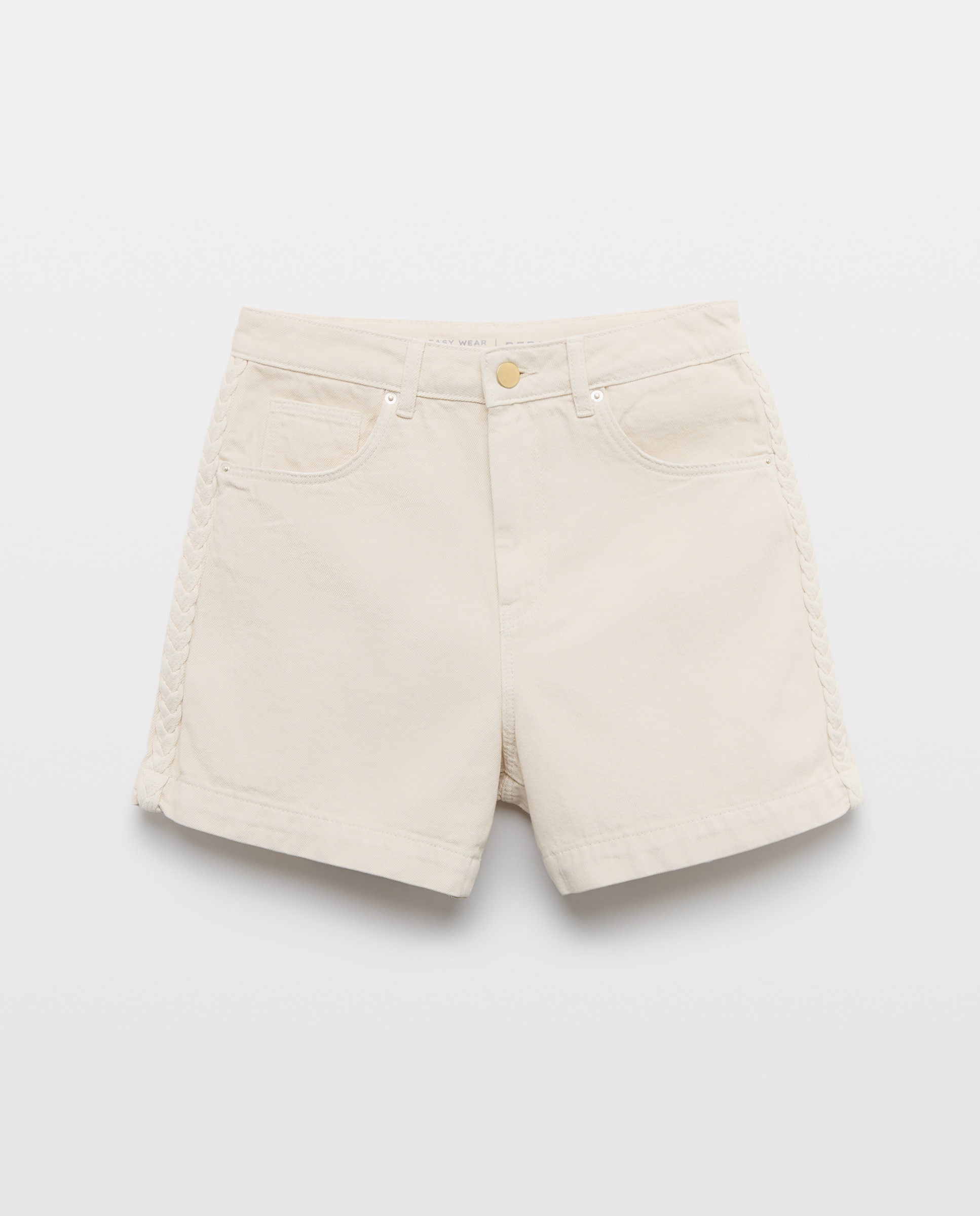 Bermudas de Ganga com Decoração de Trança Branco-marfim-4