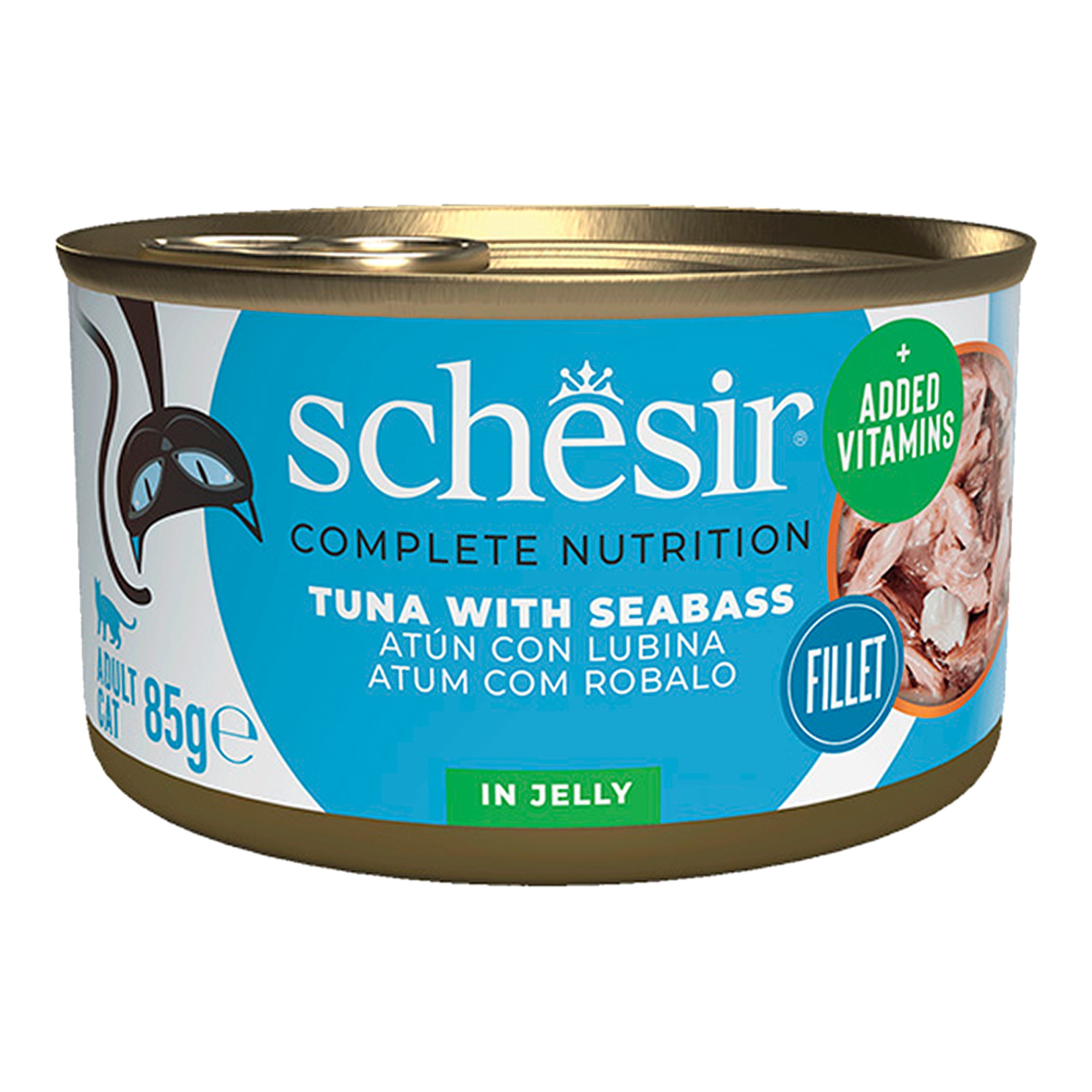 Imagen 0 de Comida húmeda para gatos adultos Schesir atún con lubina en gelatina 85 g
