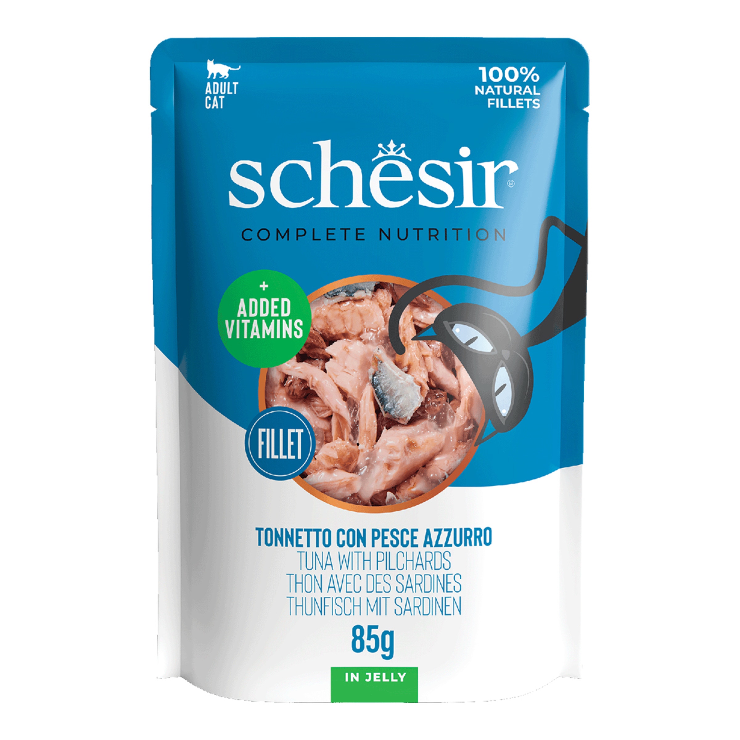 Imagen 0 de Comida húmeda para gatos adultos Schesir atún y caballa 85 g