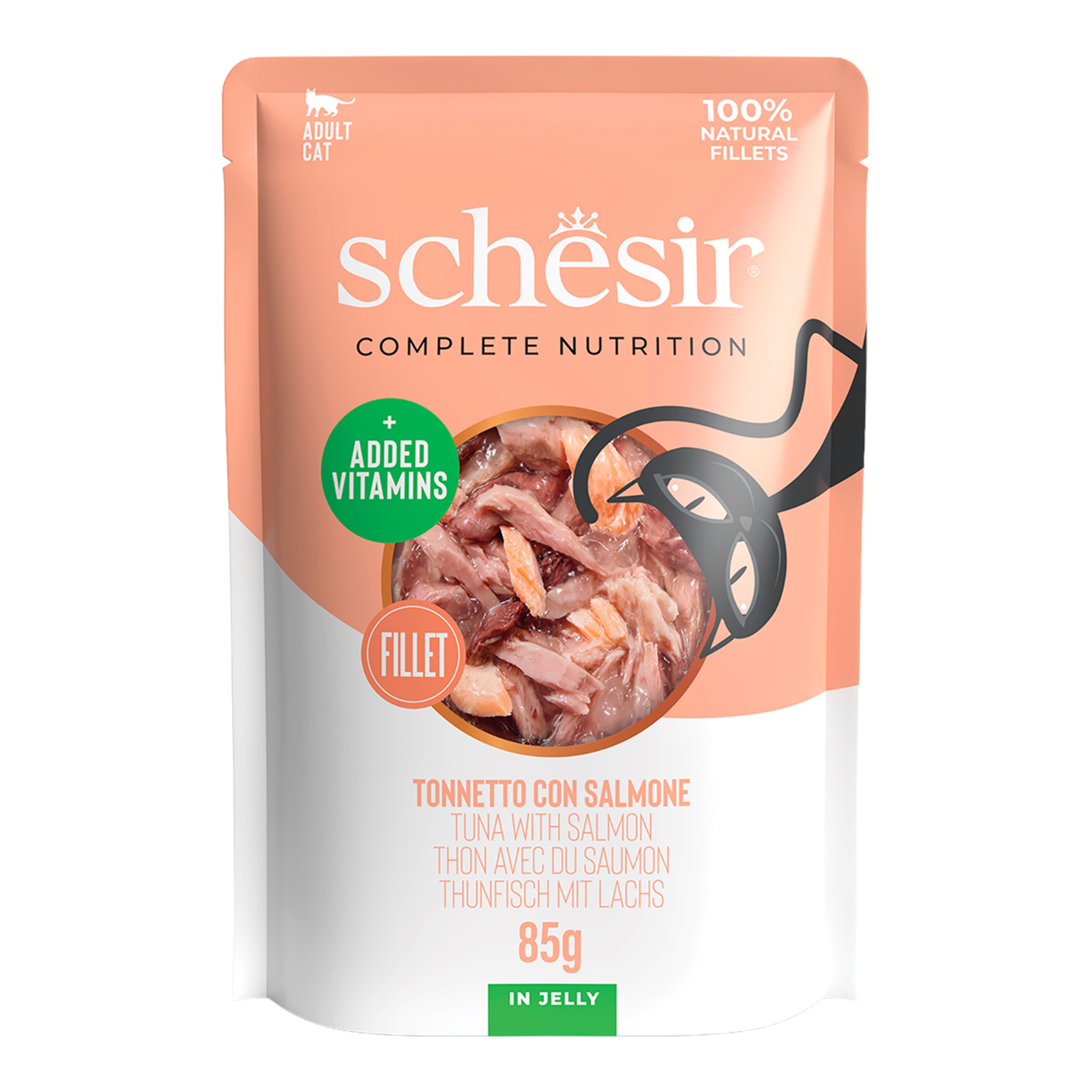 Imagen 0 de Comida húmeda para gatos adultos Schesir atún con salmón 85 g