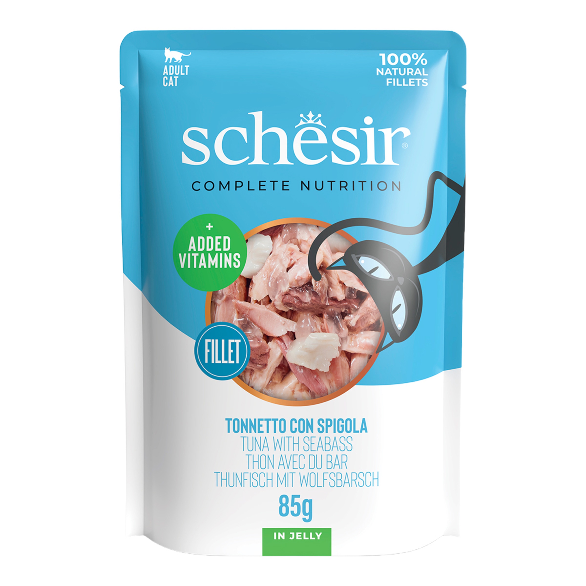 Imagen 0 de Comida húmeda para gatos adultos Schesir atún con lubina 85 g