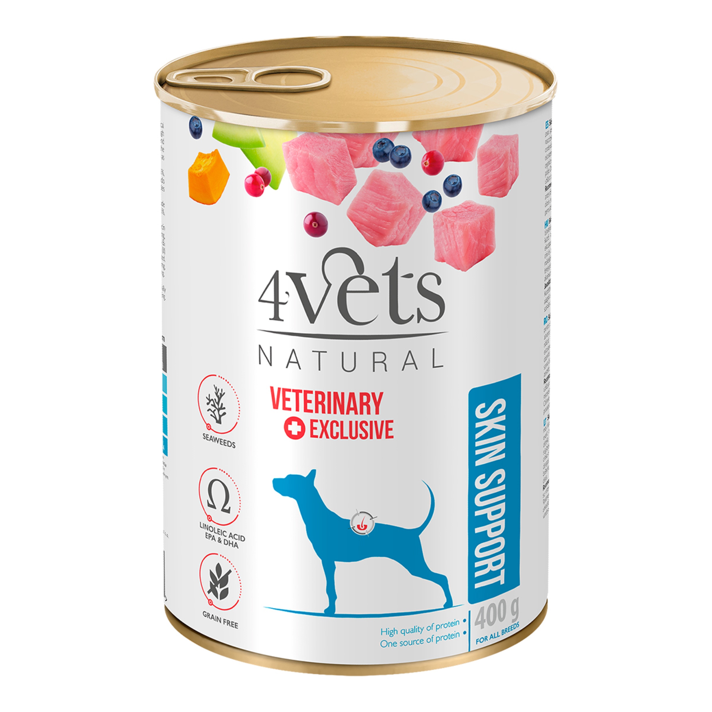 Imagen 0 de Comida húmeda para perros adultos 4Vets Natural Skin Support Dietas Veterinarias pavo 400 g