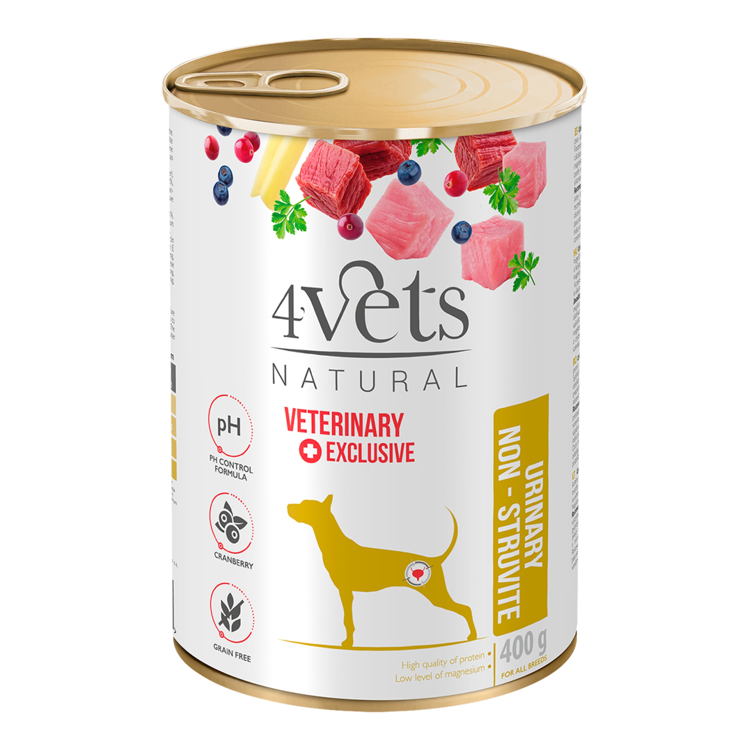 Imagen 0 de Comida húmeda para perros adultos 4Vets Natural Urinay Non-Struvite Dietas Veterinarias pavo y ternera 400 g
