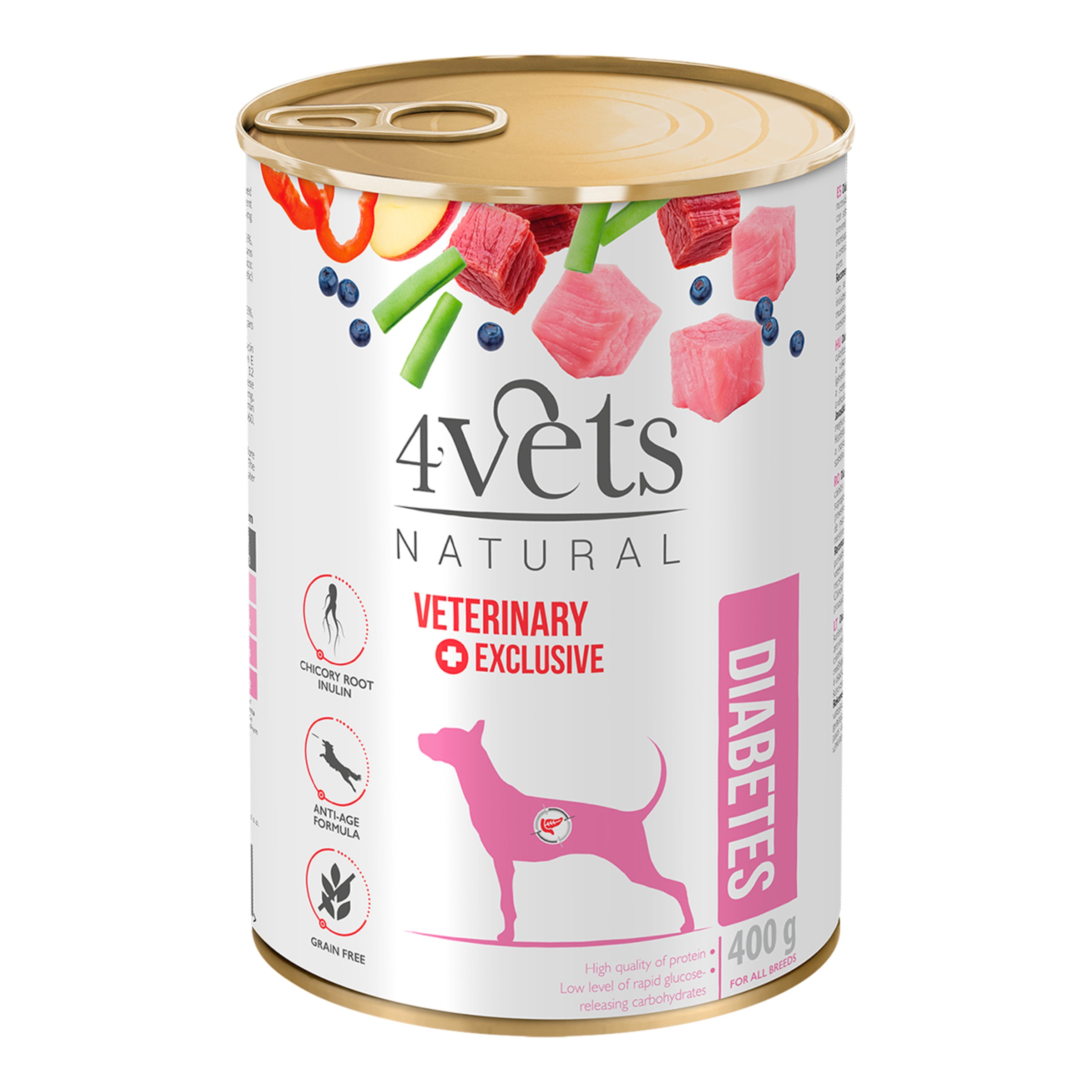 Imagen 0 de Comida húmeda para perros adultos 4Vets Natural Diabetes Dietas Veterinarias pavo y ternera 400 g