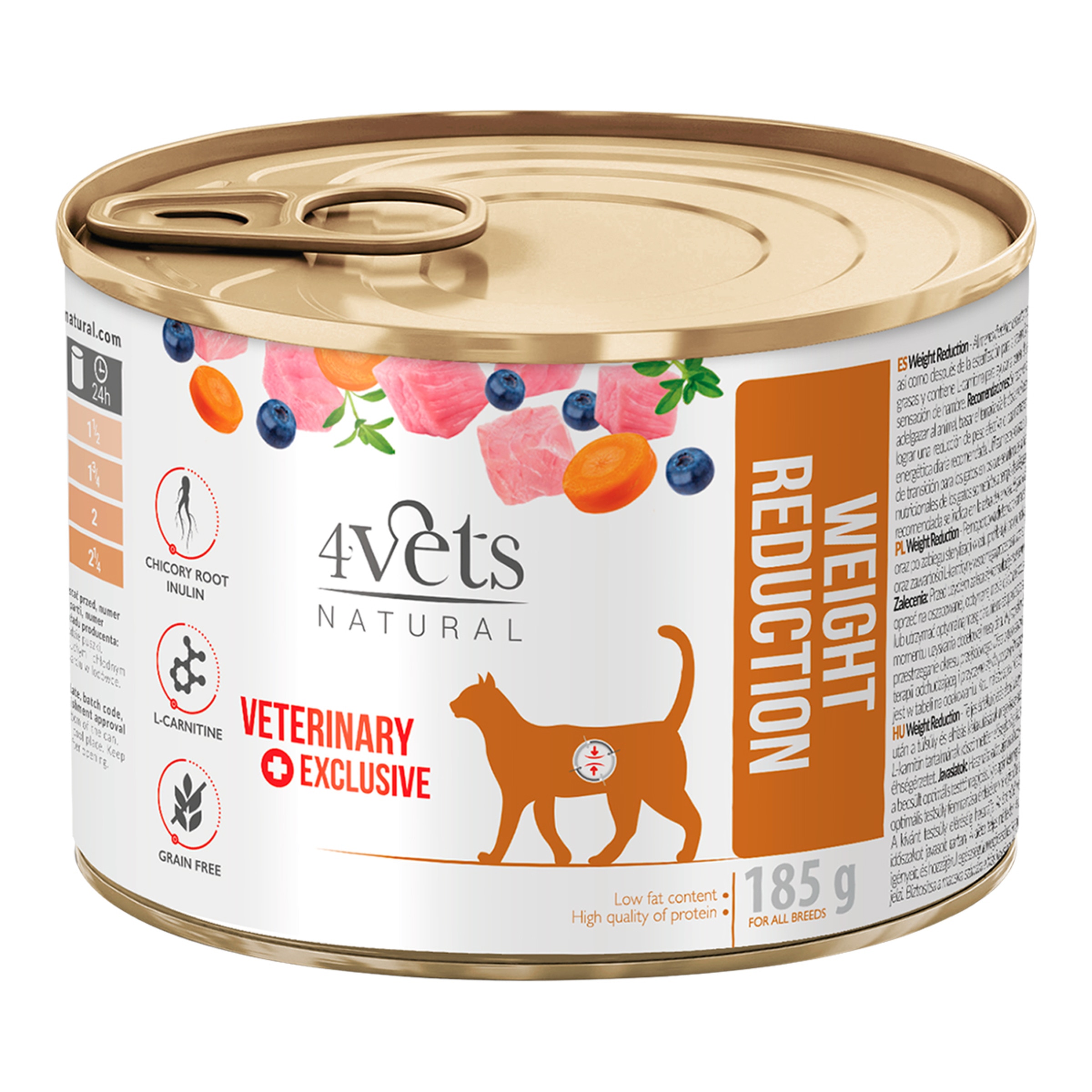Imagen 0 de Comida húmeda para gatos adultos 4Vets Natural Weight Reduction Dietas veterinarias pavo y conejo 185 g