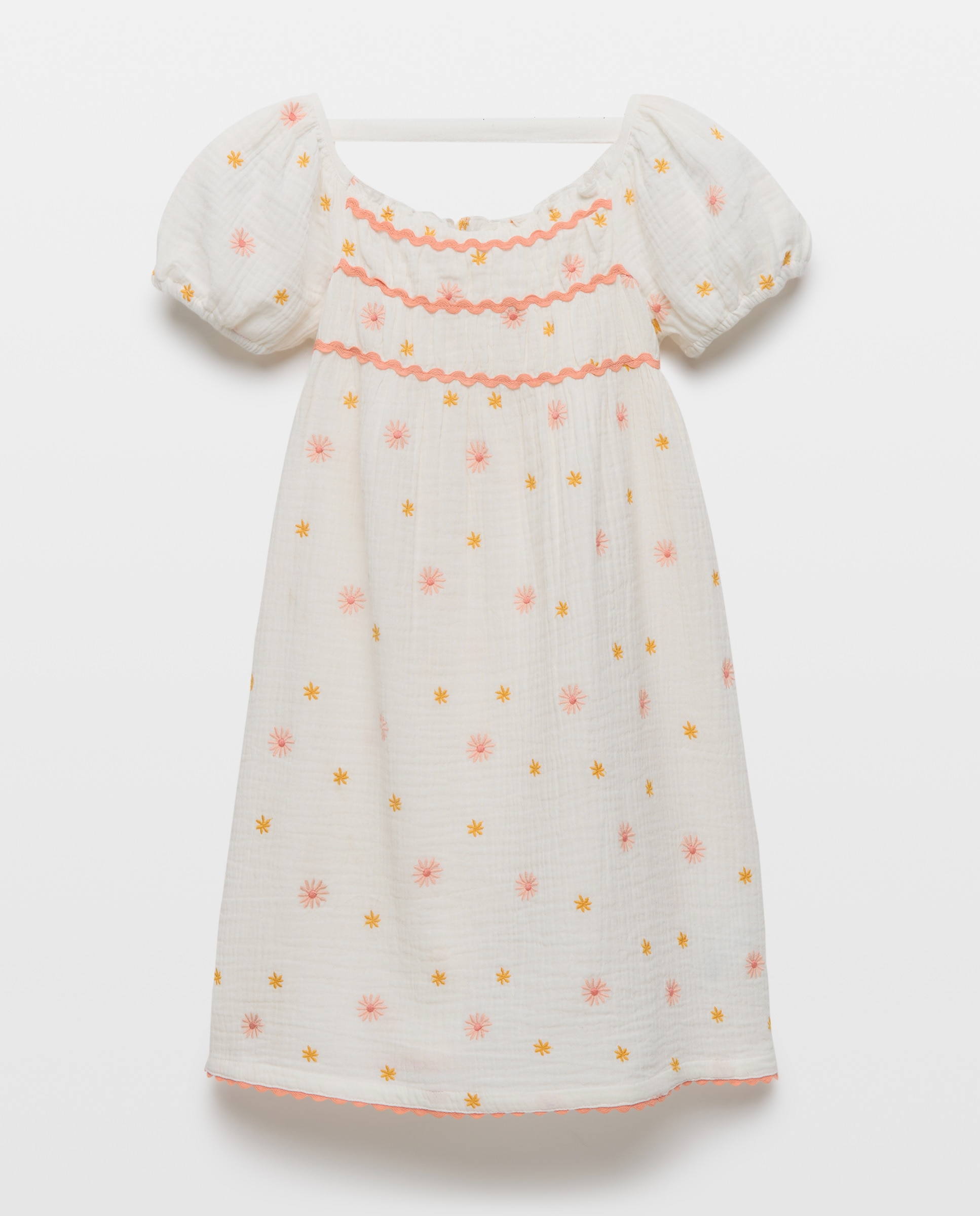 T-shirt de Manga Curta com Bordado Floral Branco-1