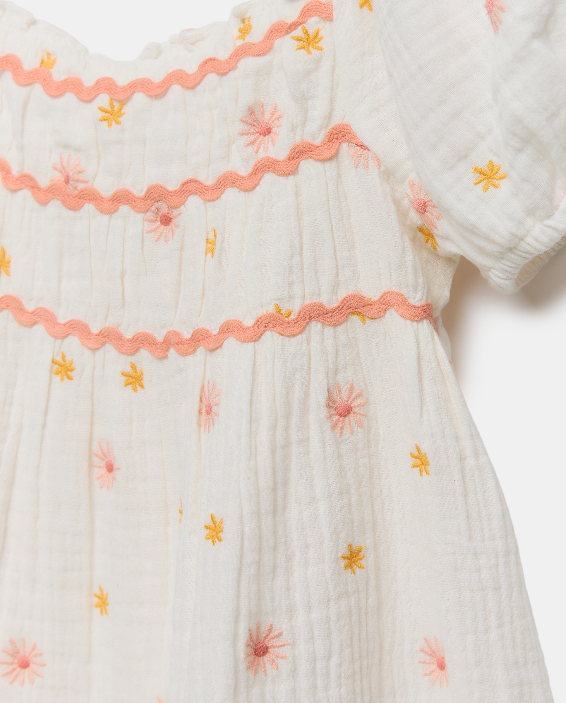 T-shirt de Manga Curta com Bordado Floral Branco-2