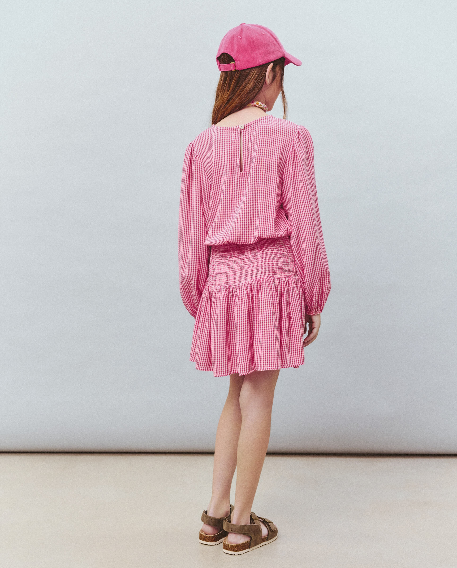 Vestido de Viscose com Manga Comprida, Smock na Cintura e Fantasia Vermelho-3