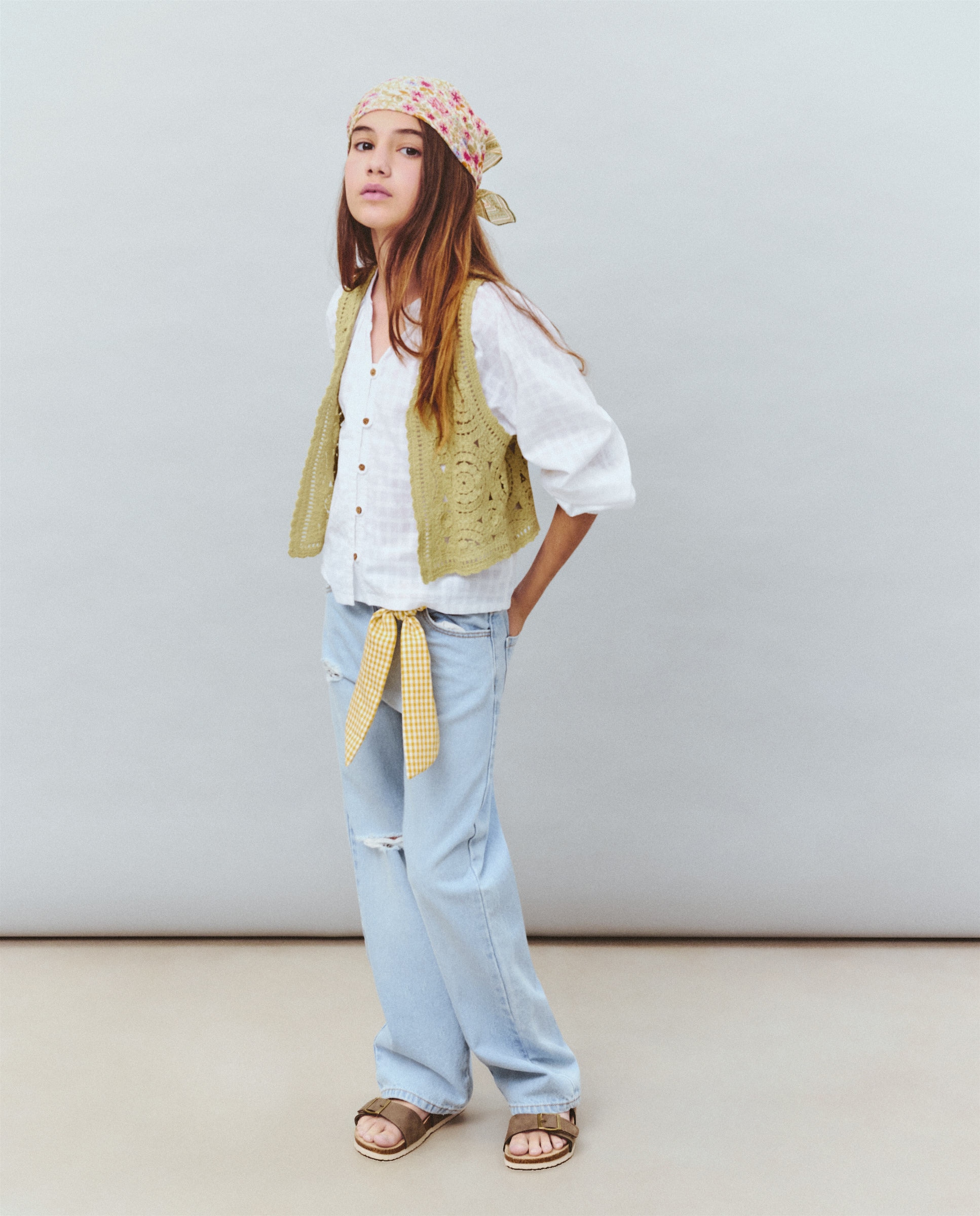 Colete Aberto de Crochet 520 Caqui-2