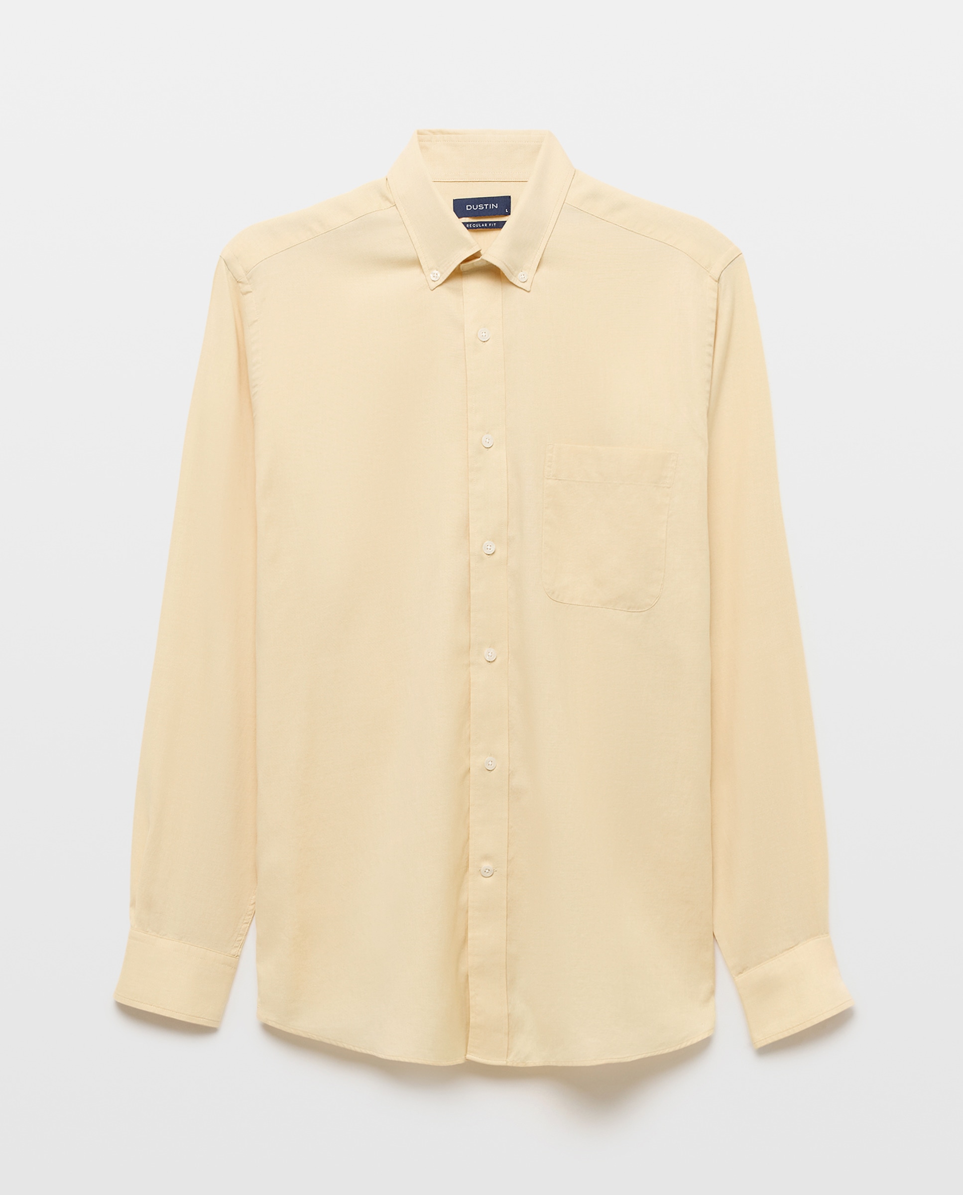 Camisa Casual de Algodão Tencel Lisa Regular Fit Mostarda-4