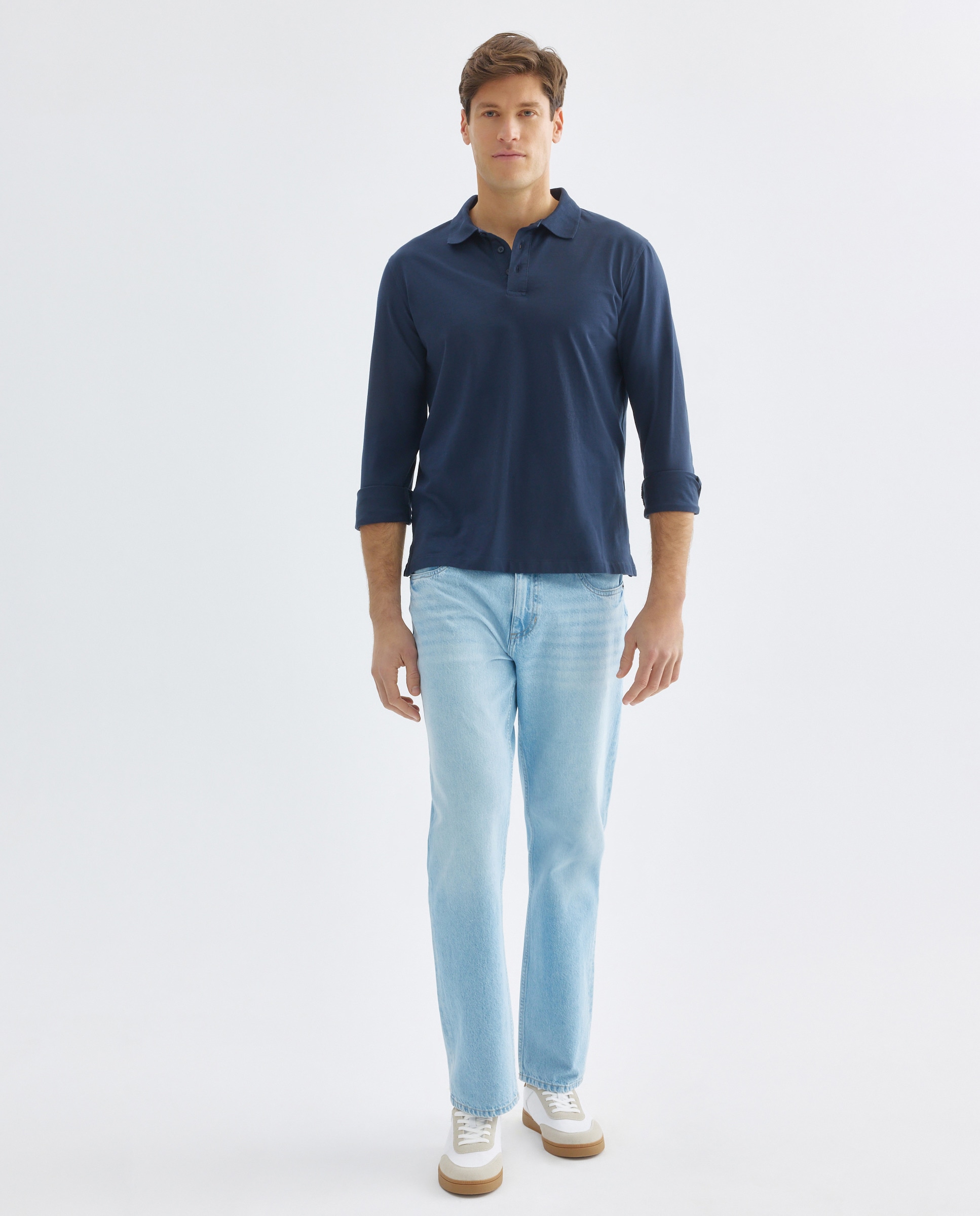 Polo de hombre liso jersey cuello rib 430 Azul oscuro-2