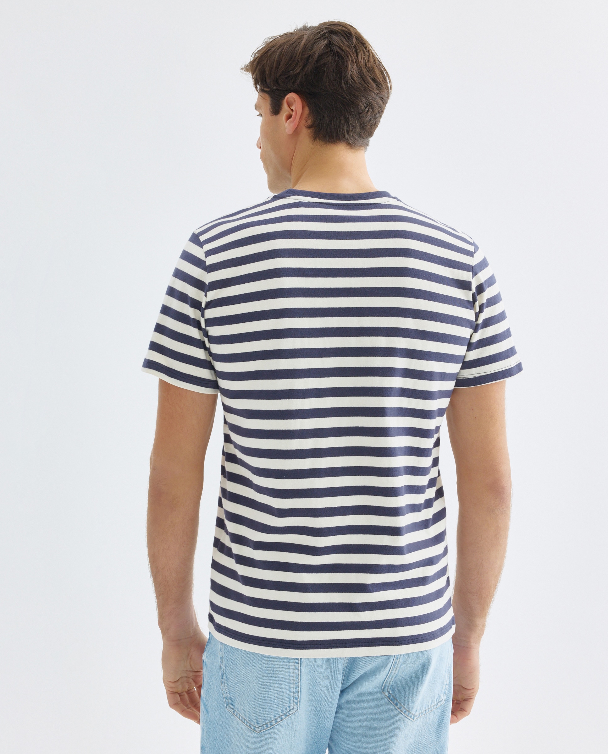 Camiseta de hombre manga corta rayas Azul marino-3